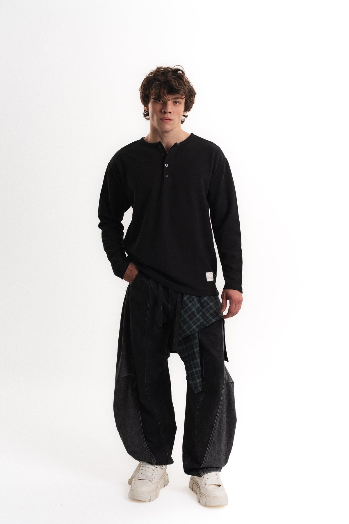 Düğme Patlı Oversize Selanik Üst - Siyah