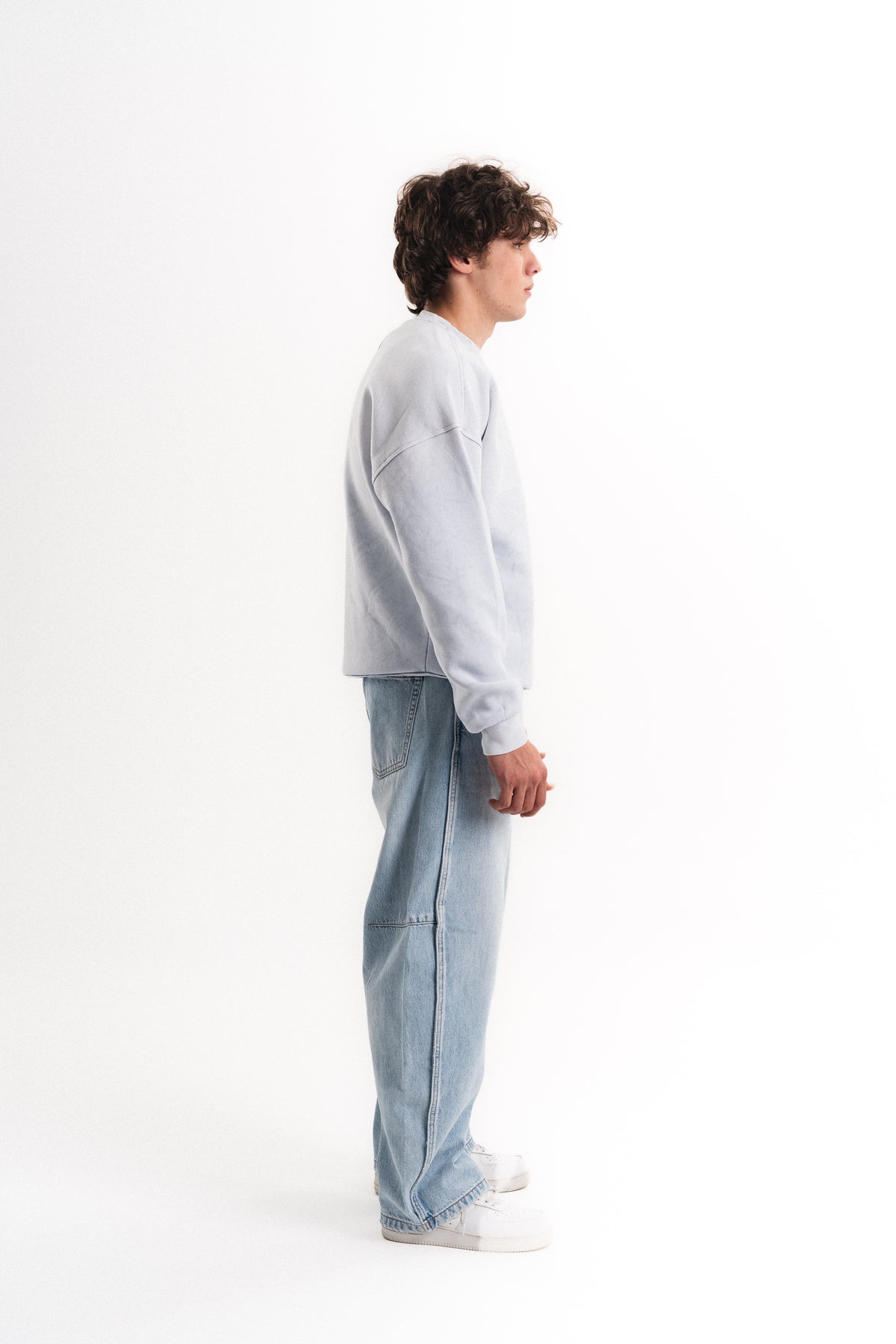 Yıkamalı Oversize Bisiklet Yaka Sweatshirt - Açık Mavi