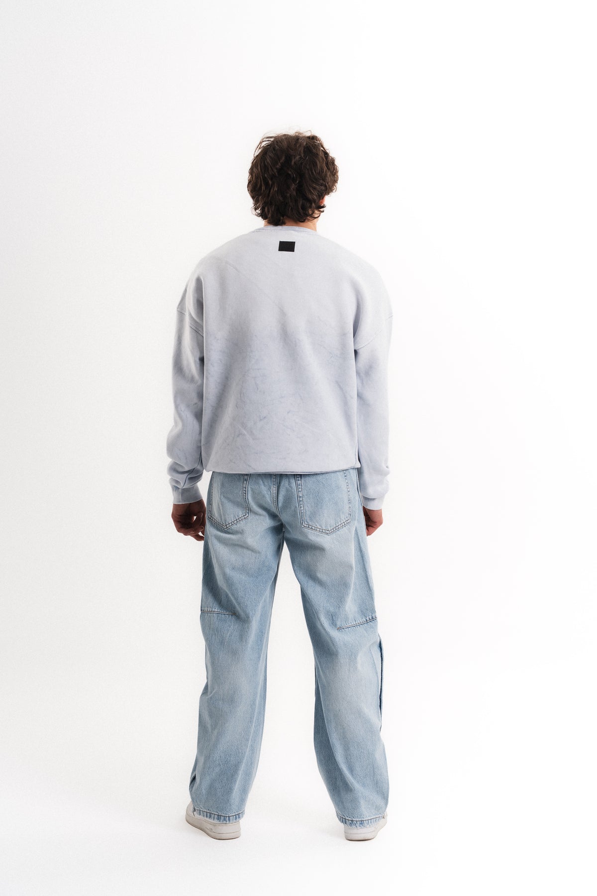 Yıkamalı Oversize Bisiklet Yaka Sweatshirt - Açık Mavi