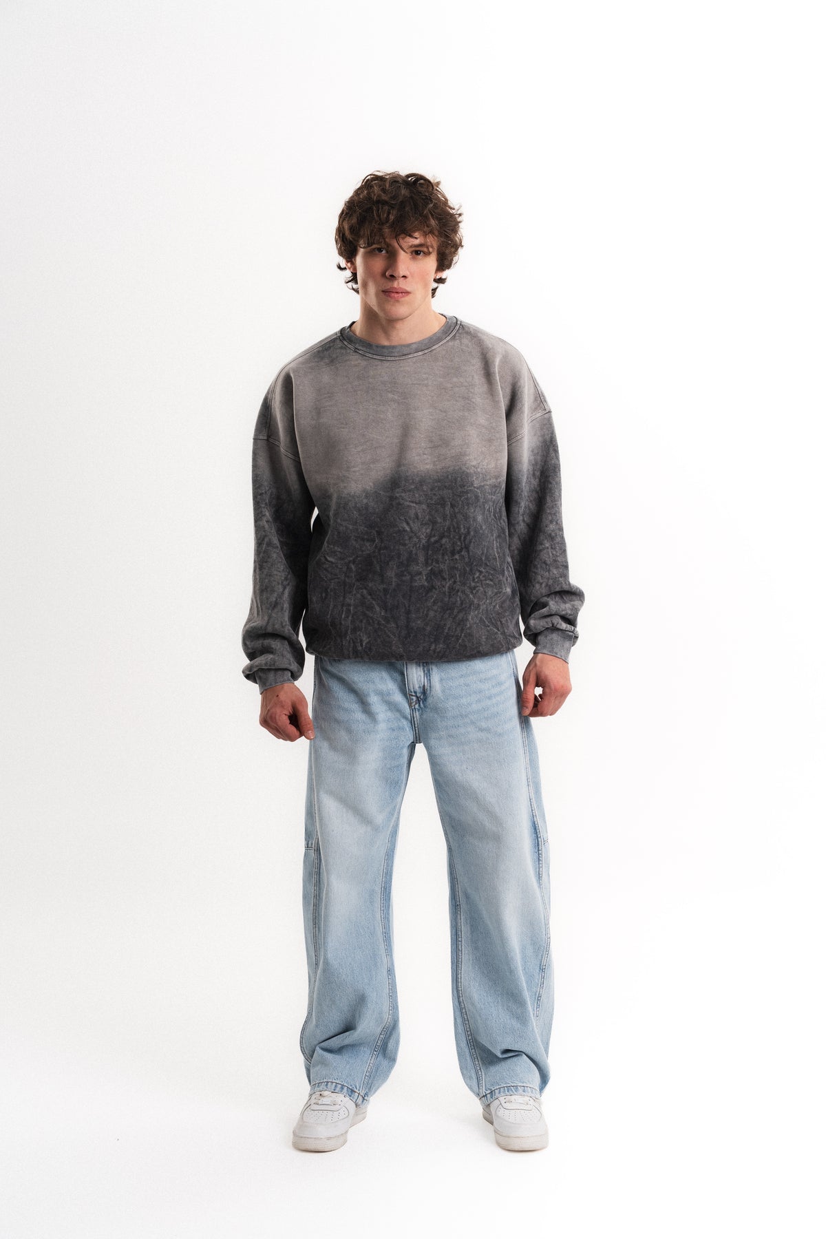 Yıkamalı Oversize Bisiklet Yaka Sweatshirt - Antrasit