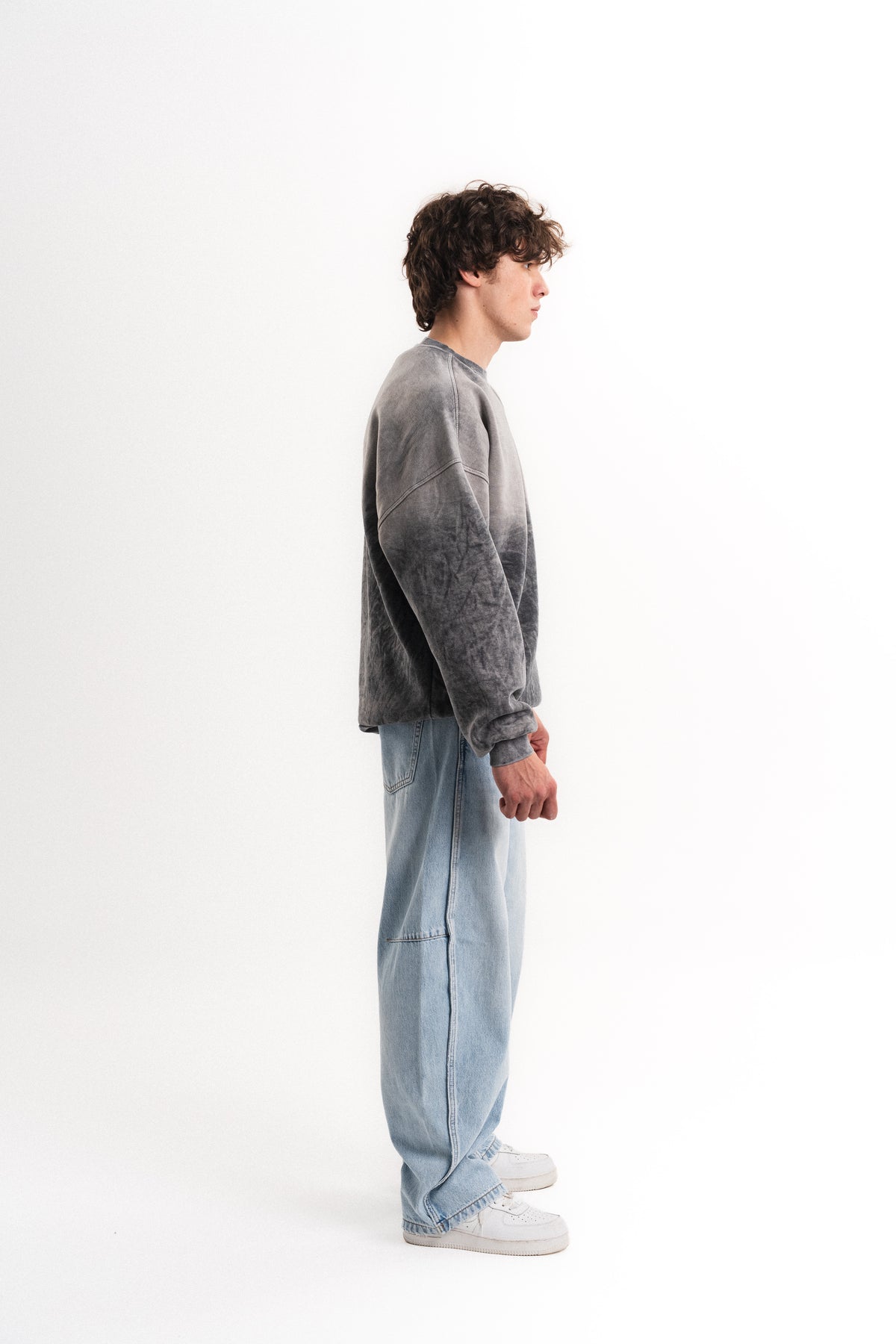 Yıkamalı Oversize Bisiklet Yaka Sweatshirt - Antrasit