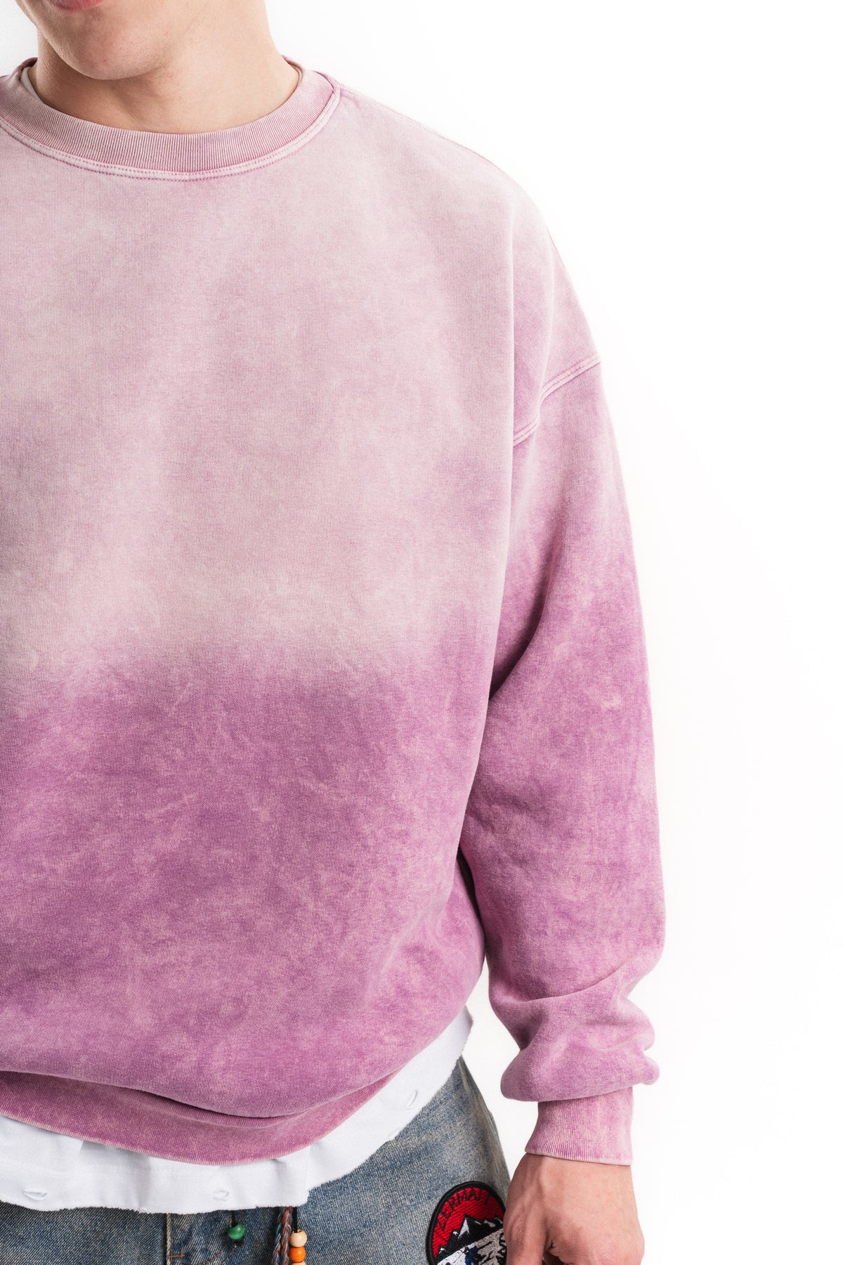Yıkamalı Oversize Bisiklet Yaka Sweatshirt - Lila