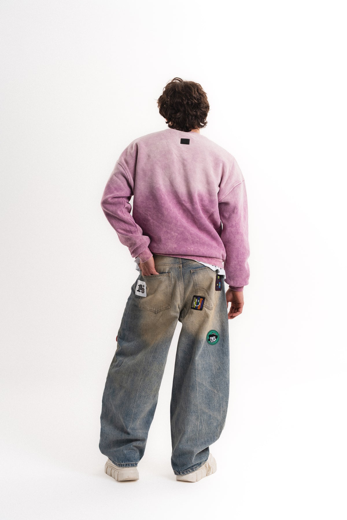 Yıkamalı Oversize Bisiklet Yaka Sweatshirt - Lila