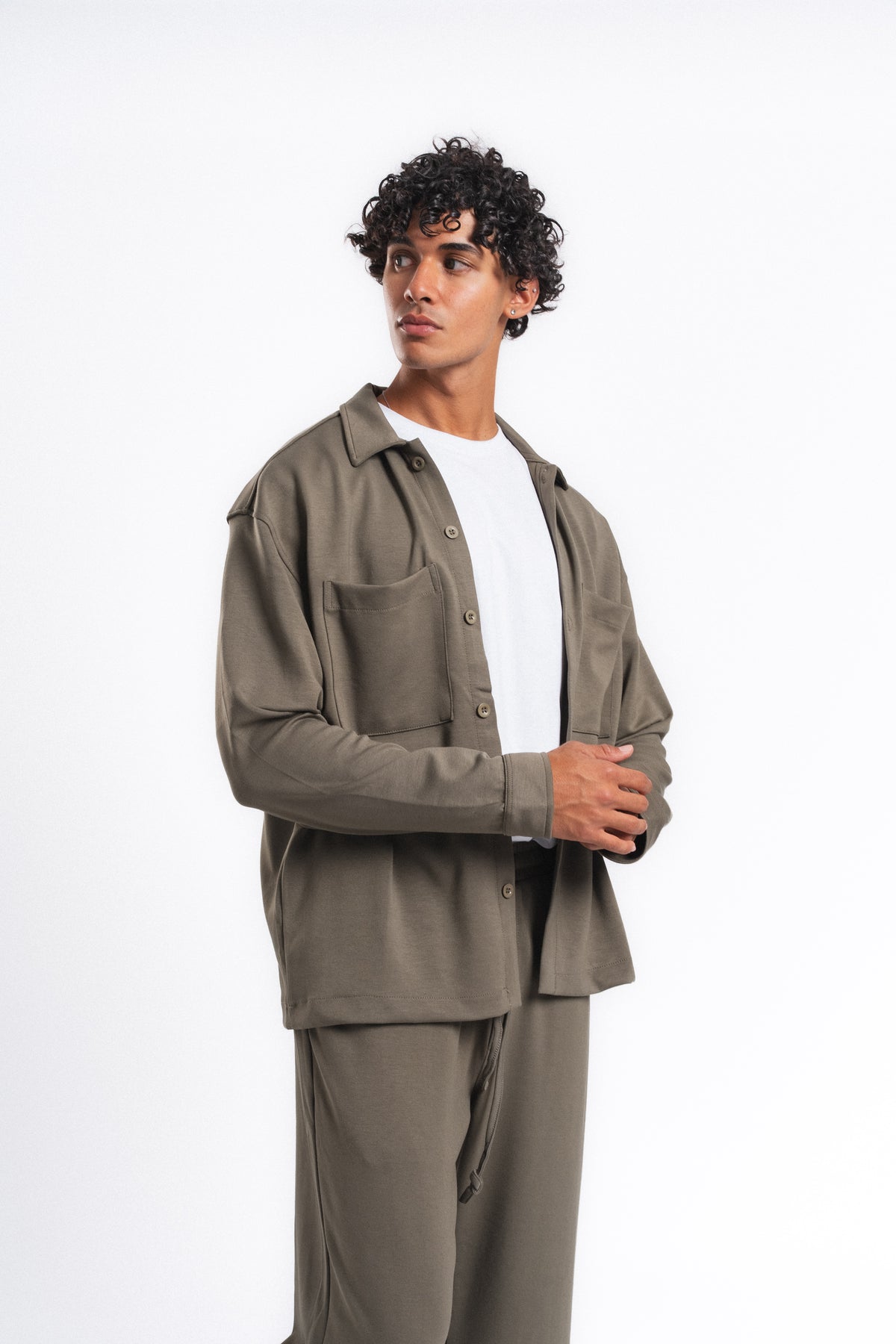 Flow Çift Cep Rahat Kesim Overshirt Gömlek Haki