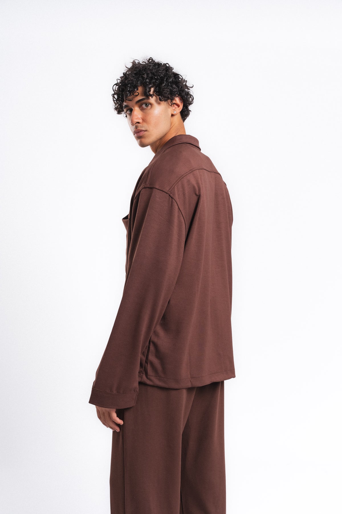 Flow Çift Cep Rahat Kesim Overshirt Gömlek Kahve