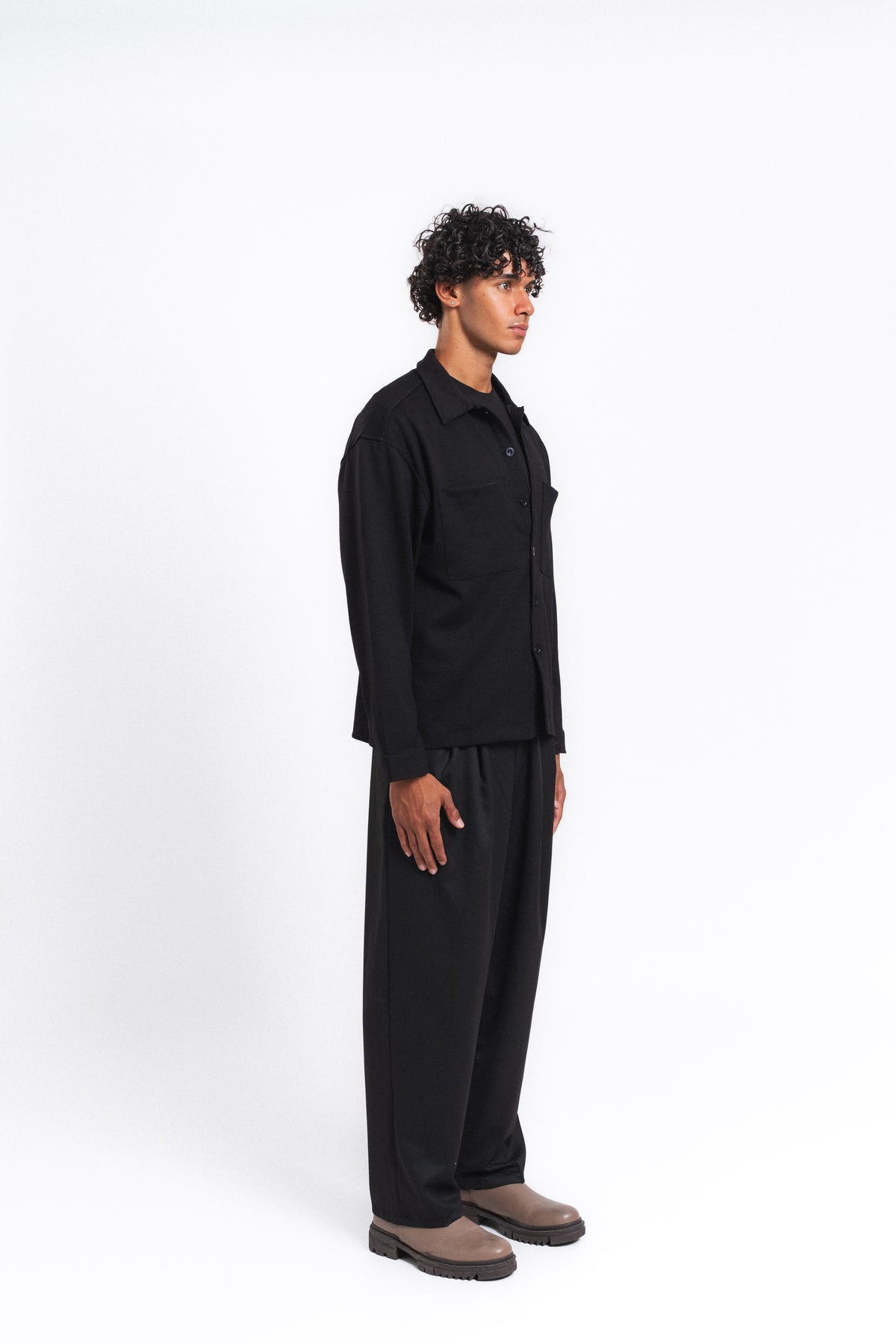 Flow Çift Cep Rahat Kesim Overshirt Gömlek Siyah