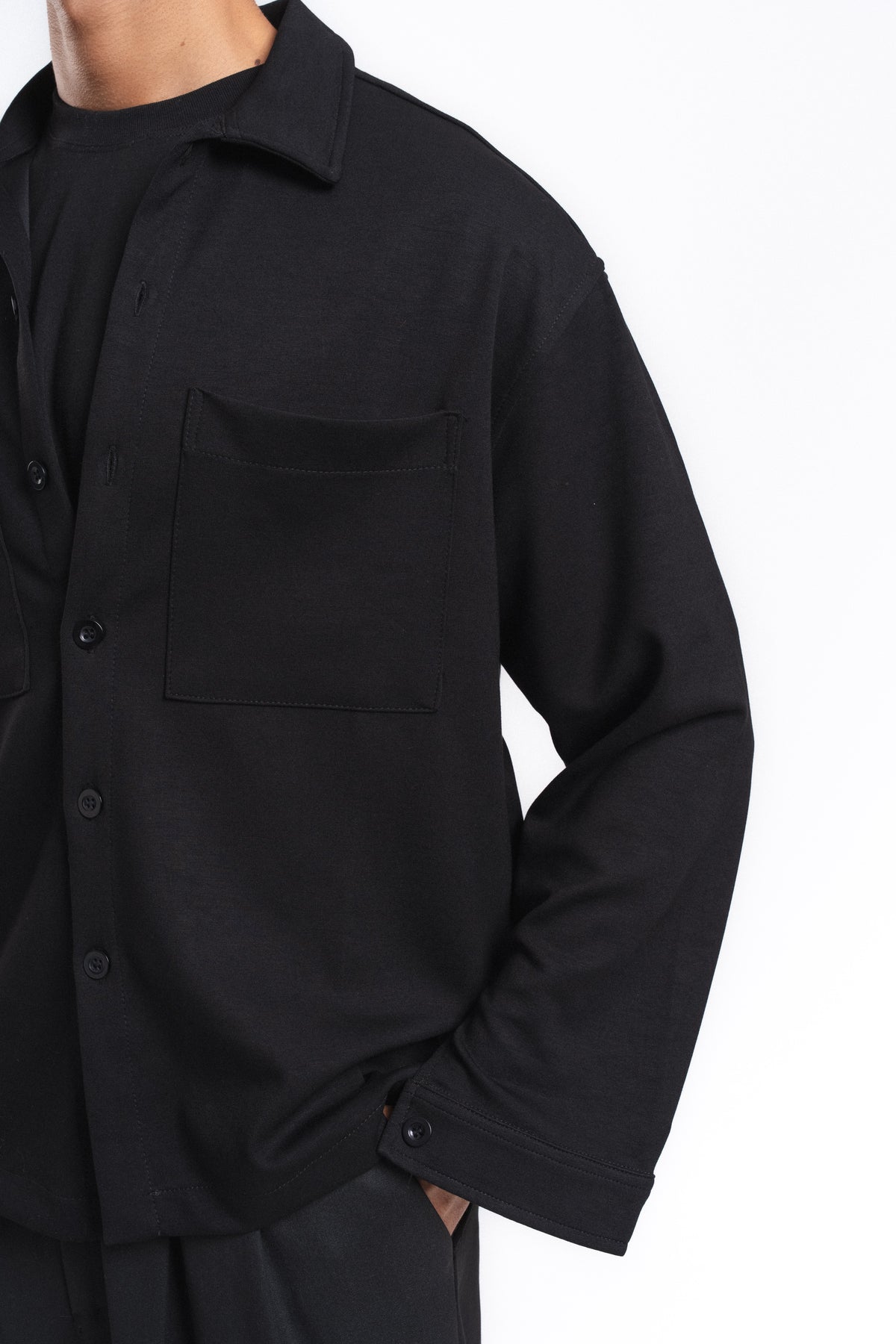 Flow Çift Cep Rahat Kesim Overshirt Gömlek Siyah