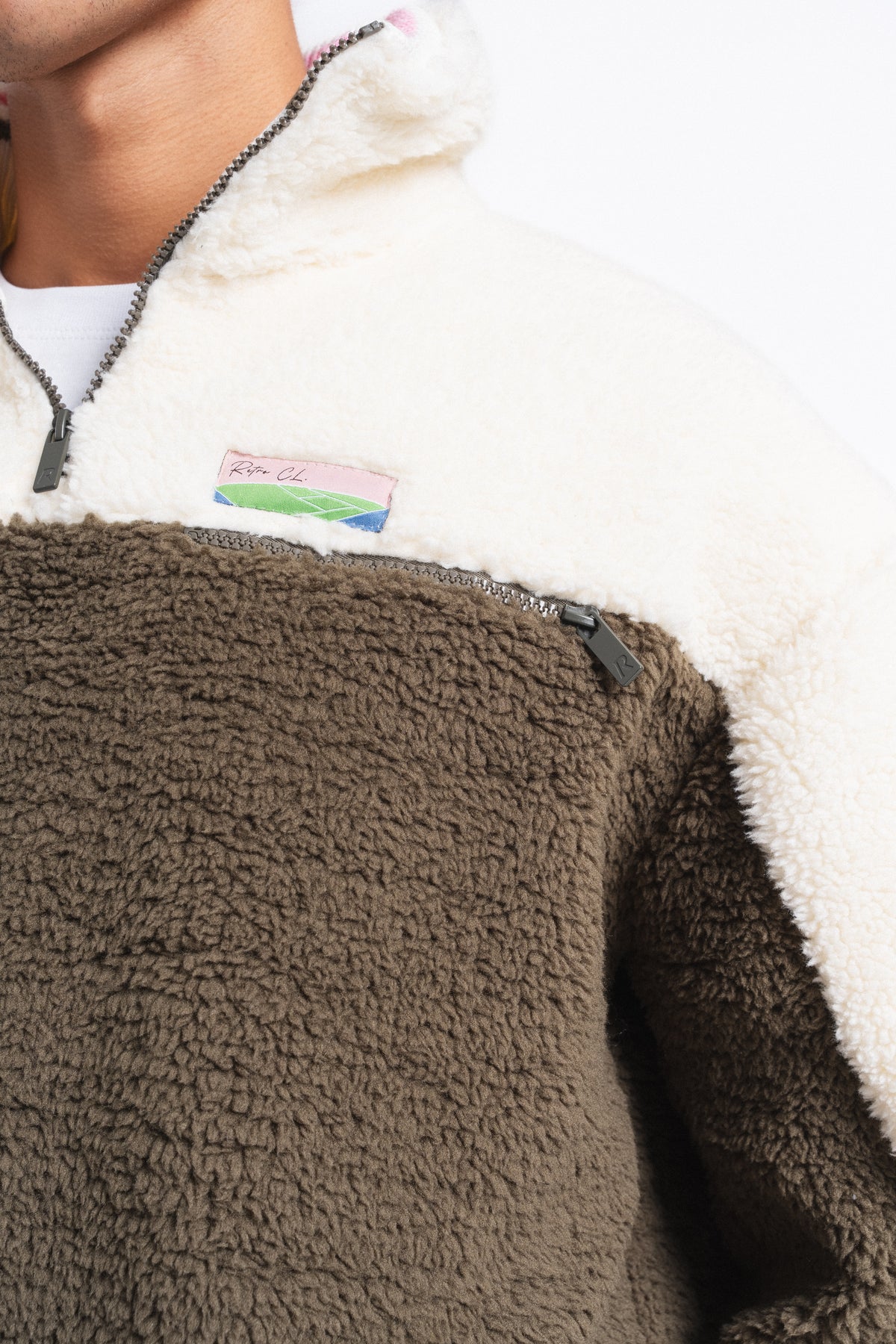 Nordic Renk Bloklu Peluş Sweatshirt Haki