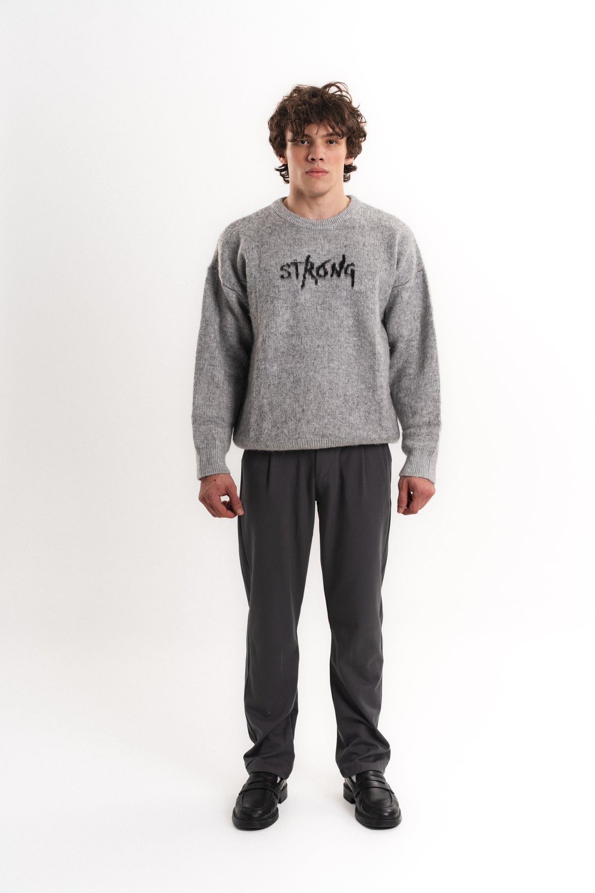 Oversize Bisiklet Yaka Triko Gri
