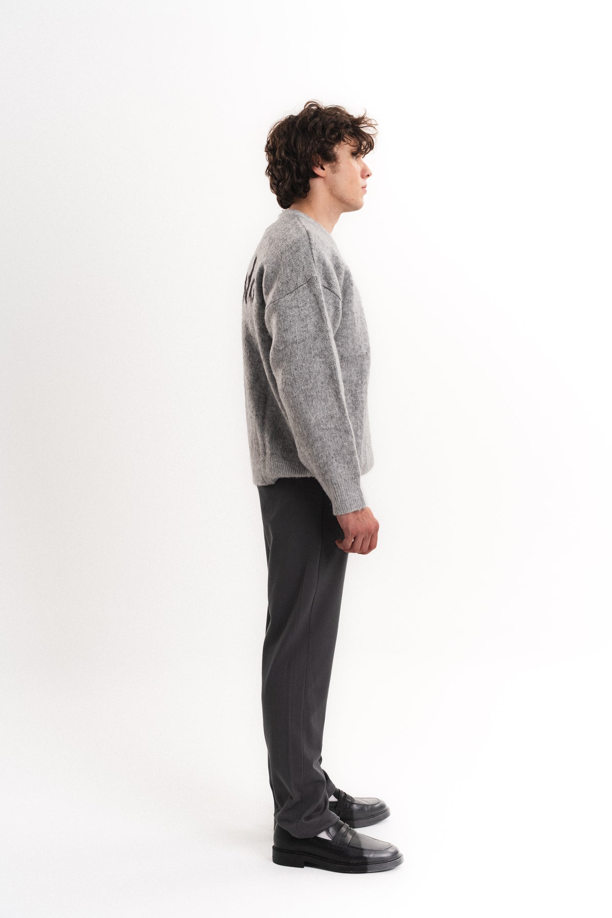Oversize Bisiklet Yaka Triko Gri