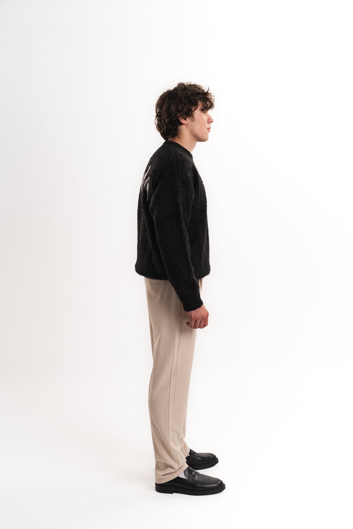 Oversize Bisiklet Yaka Triko Siyah