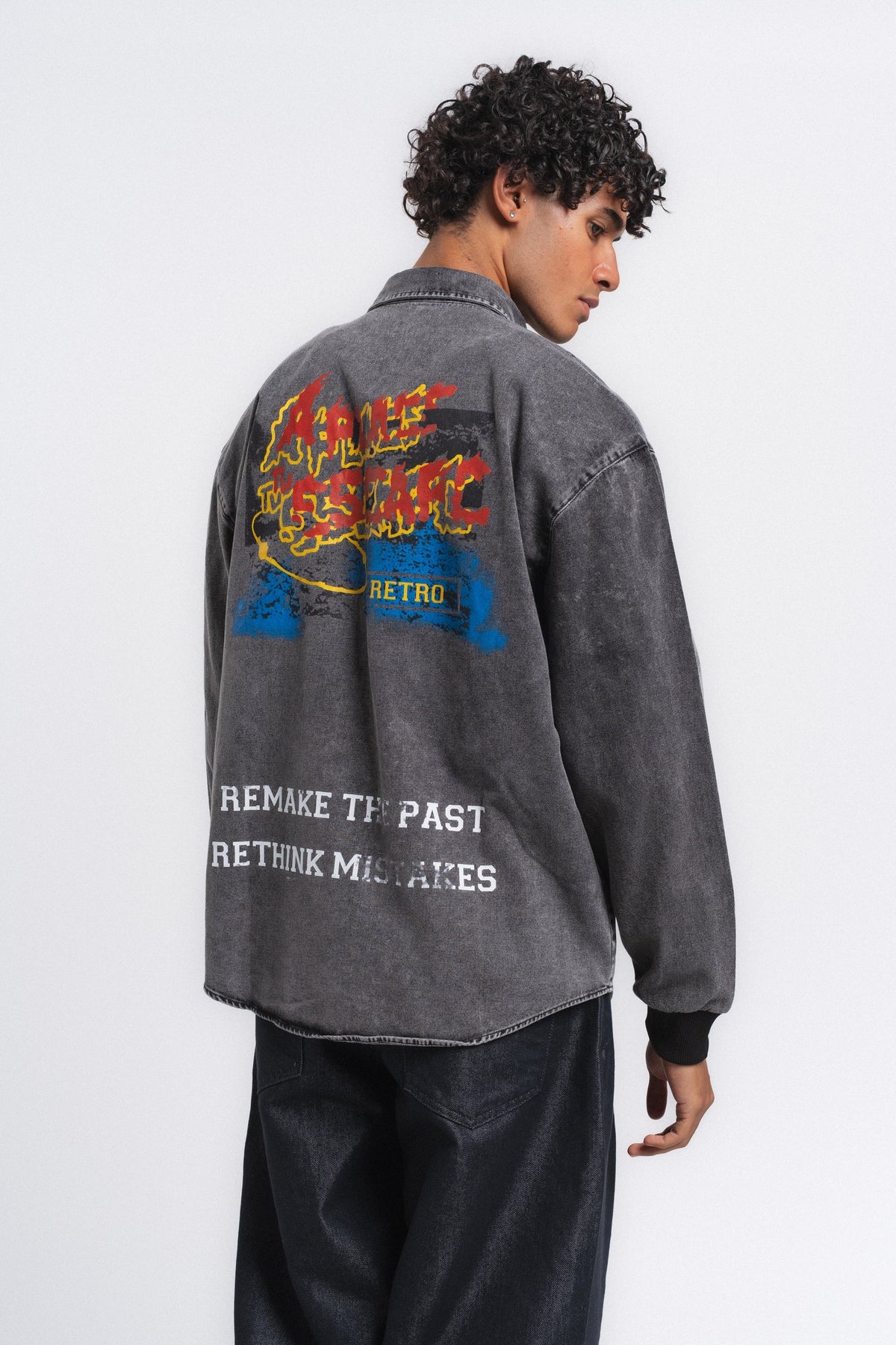 Canvas Baskılı Denim Gömlek Antrasit ürün görseli 23