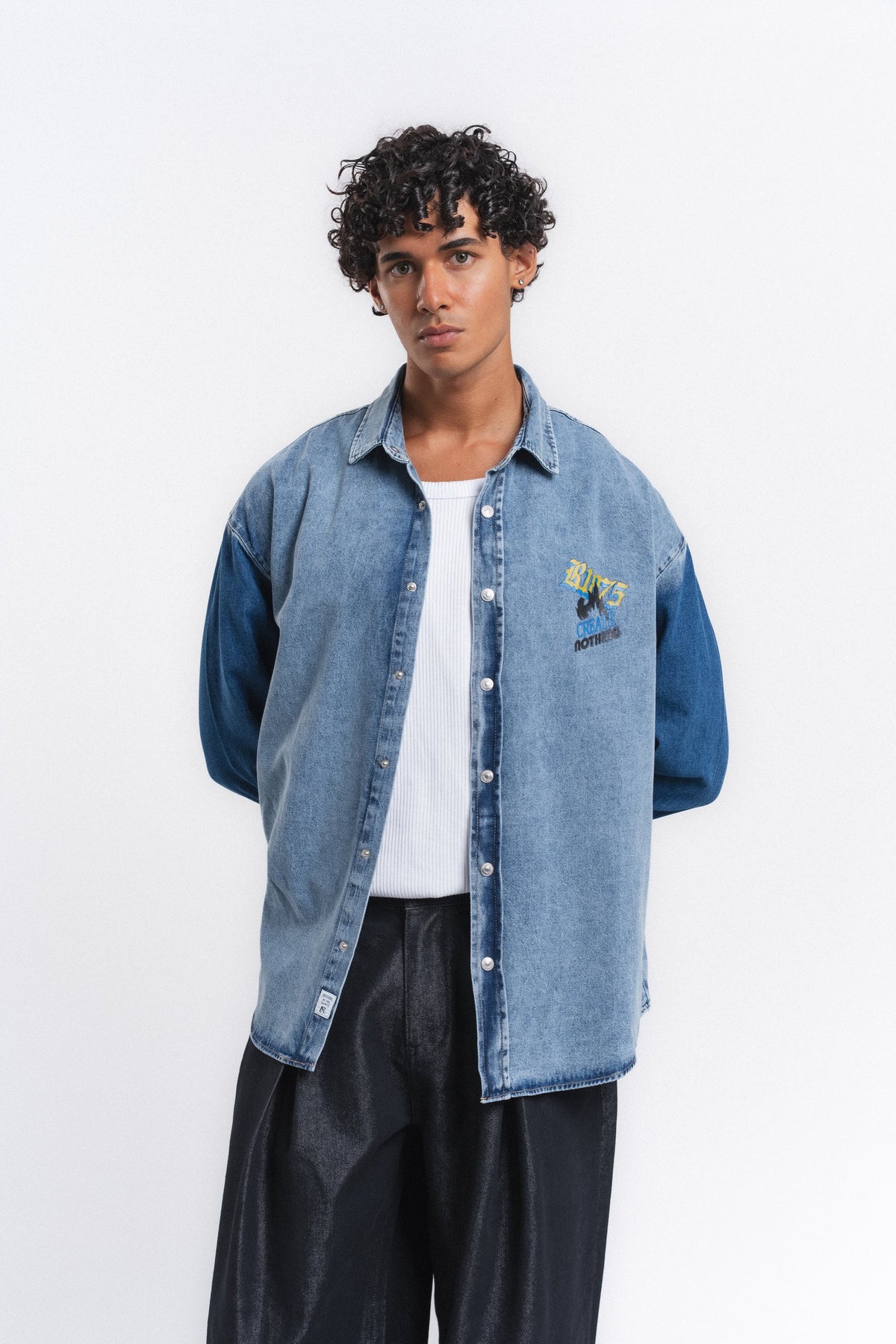 Canvas Baskılı Denim Gömlek Mavi ürün görseli 10