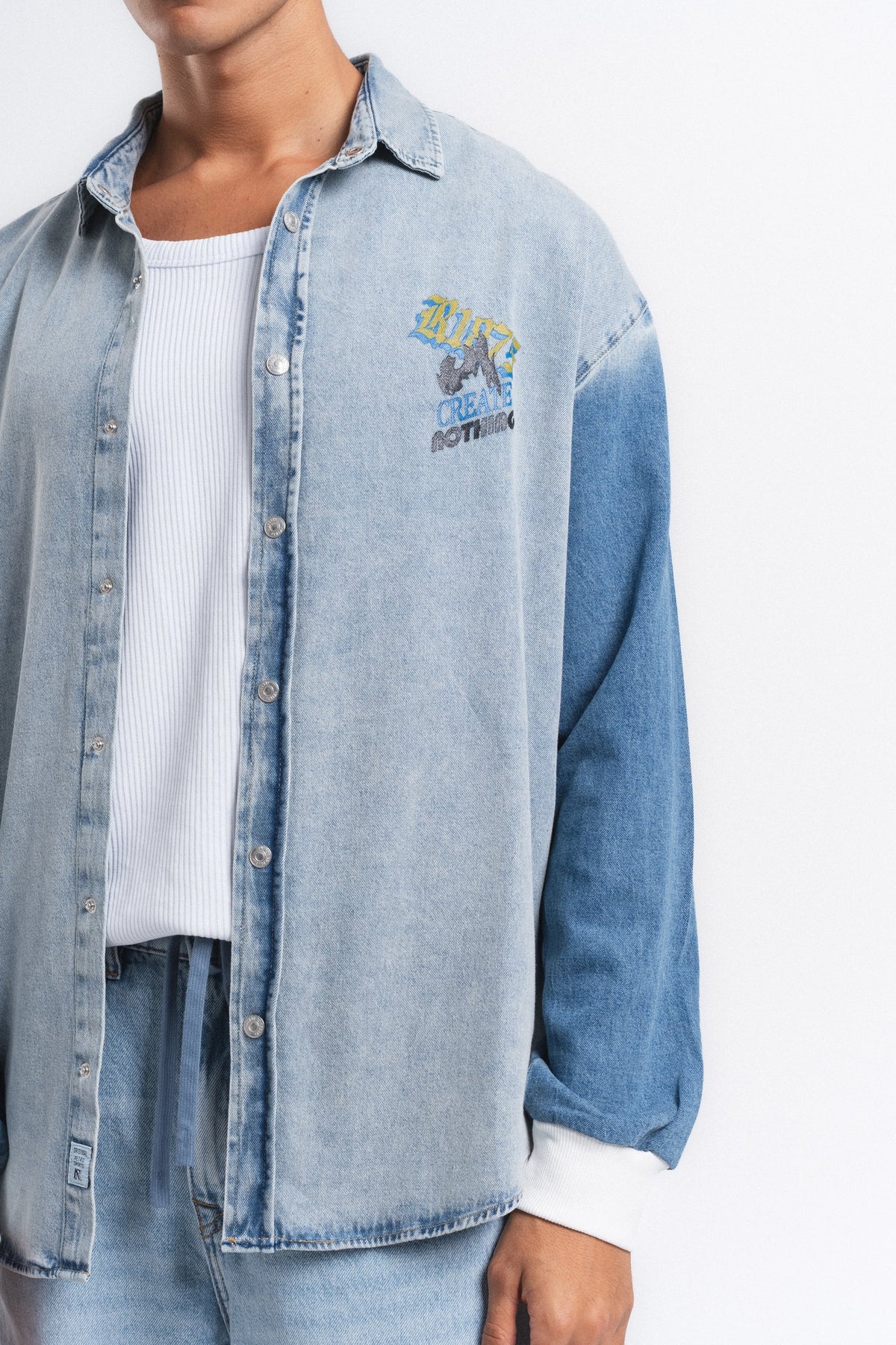 Canvas Baskılı Denim Gömlek Mavi ürün görseli 14