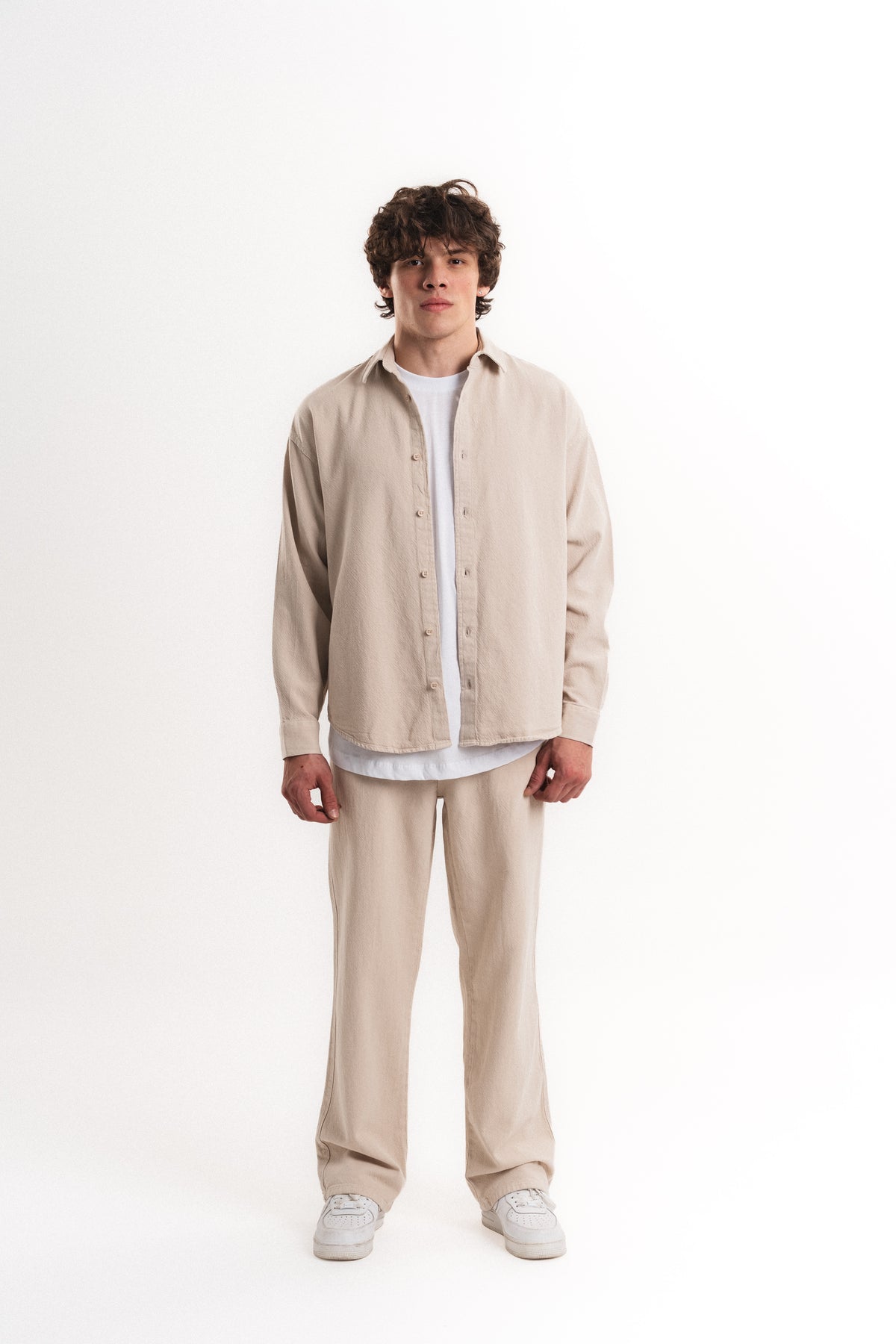 Oversize Gabardin Gömlek - Bej