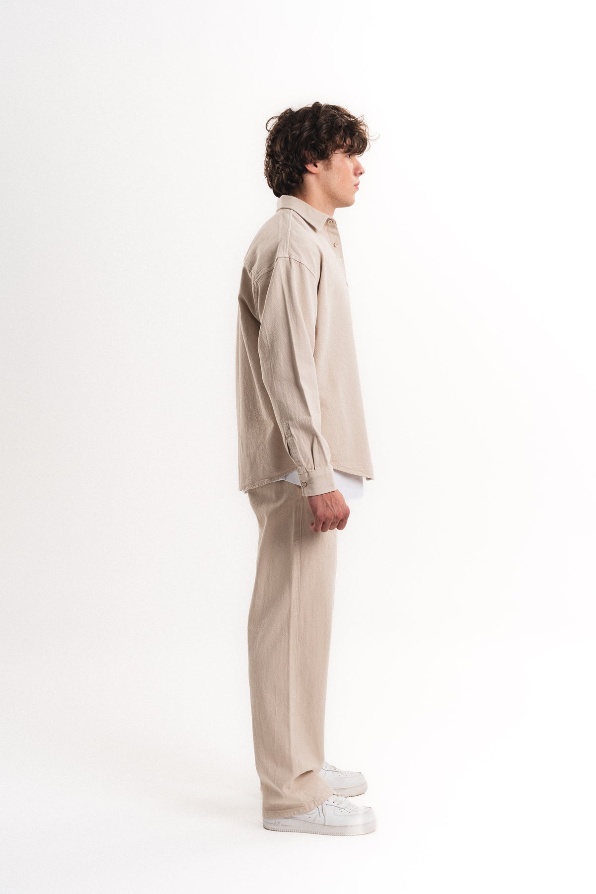 Oversize Gabardin Gömlek - Bej