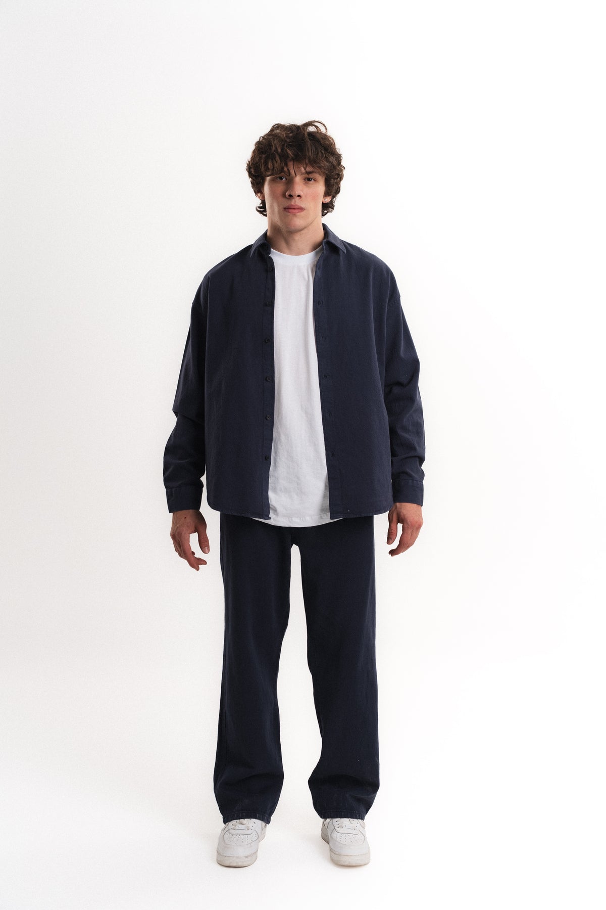 Oversize Gabardin Gömlek - Lacivert