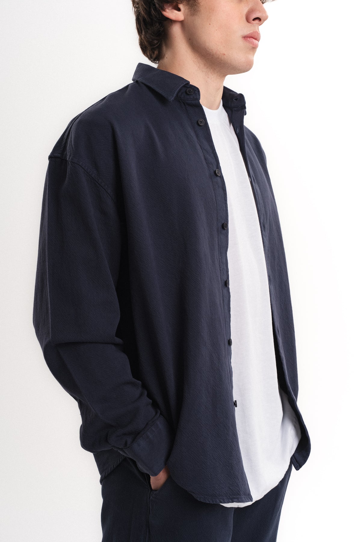 Oversize Gabardin Gömlek - Lacivert