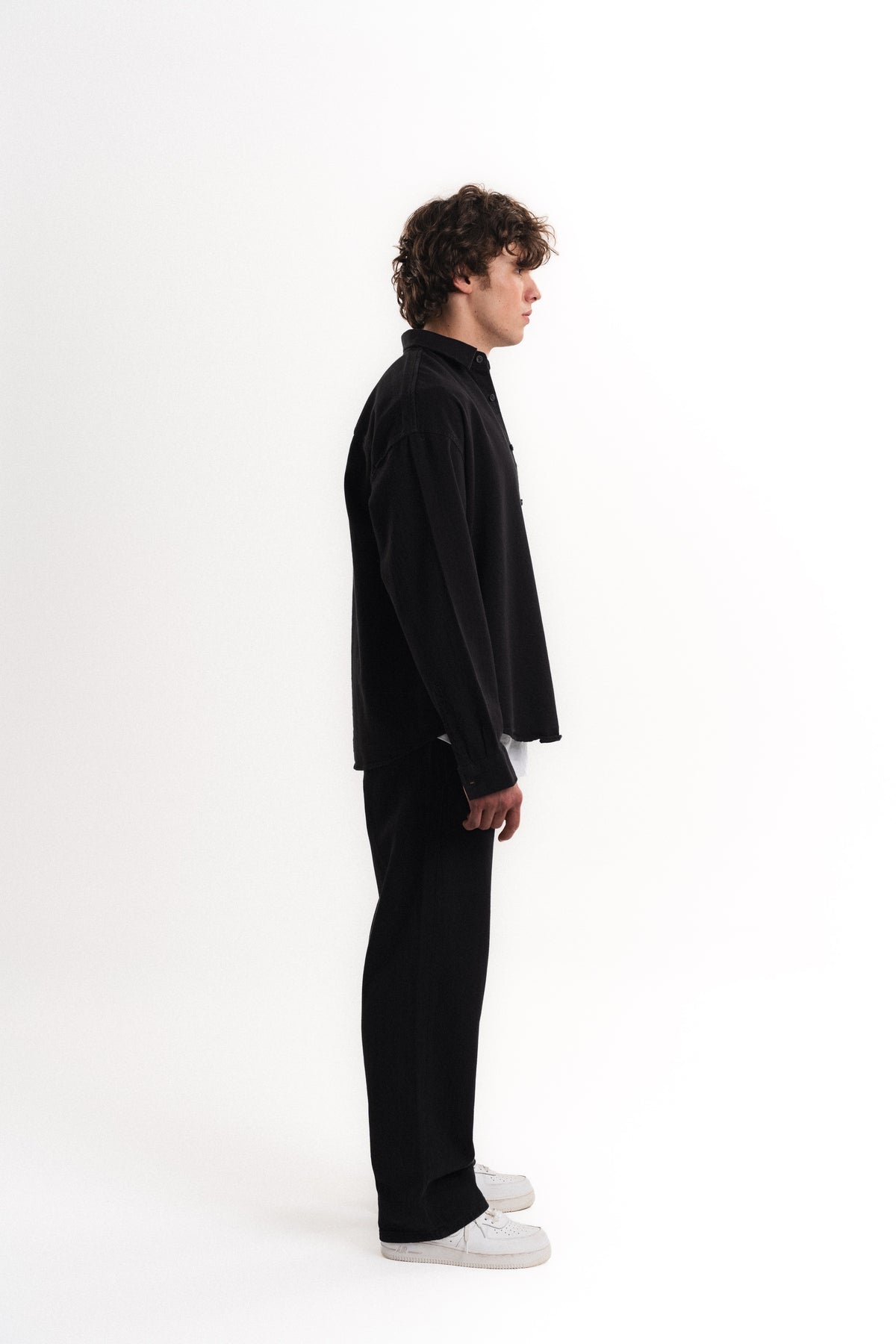 Oversize Gabardin Gömlek - Siyah