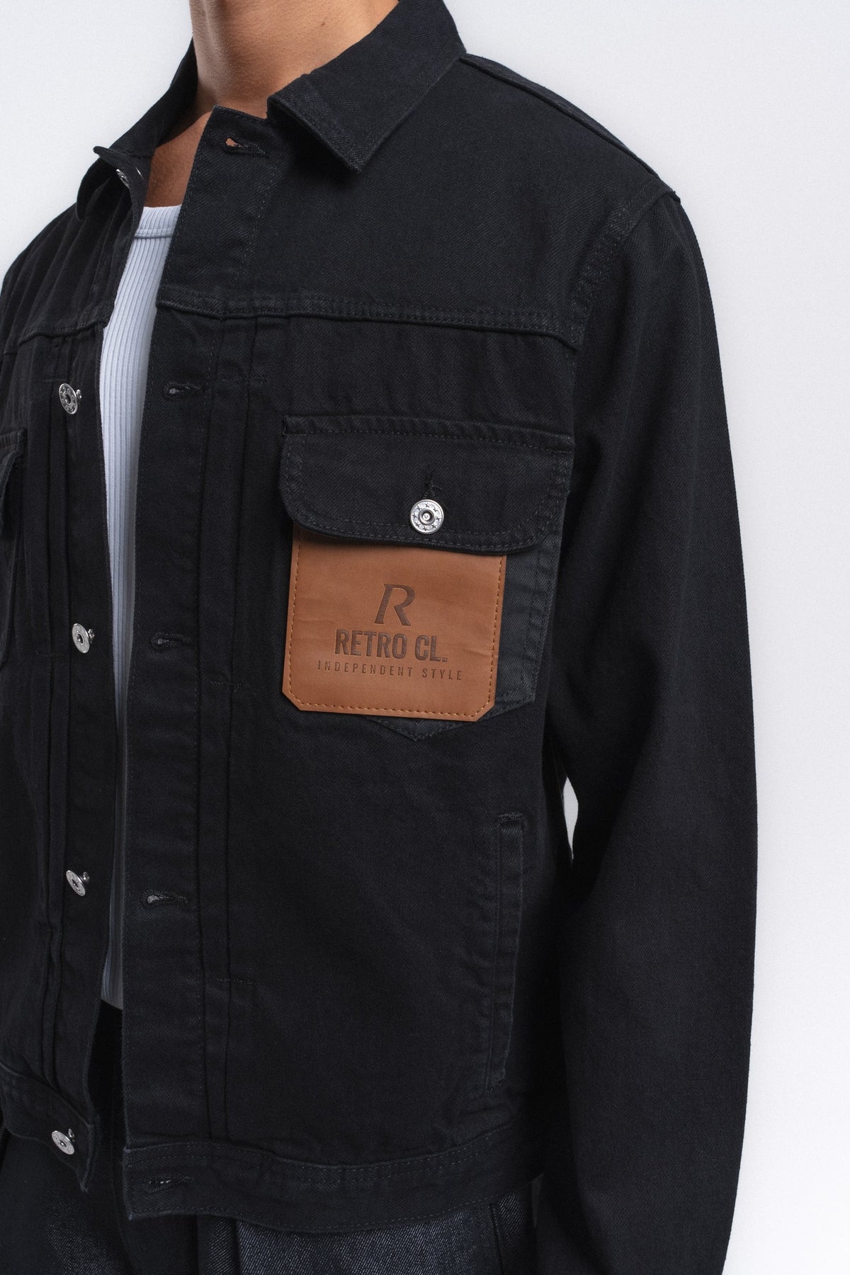 Rider Cep Detaylı Denim Ceket Siyah ürün görseli 1