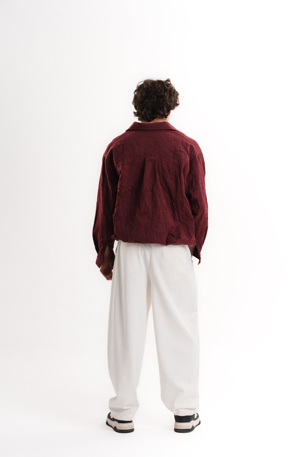 Oversize Crop Kraş Gömlek - Bordo