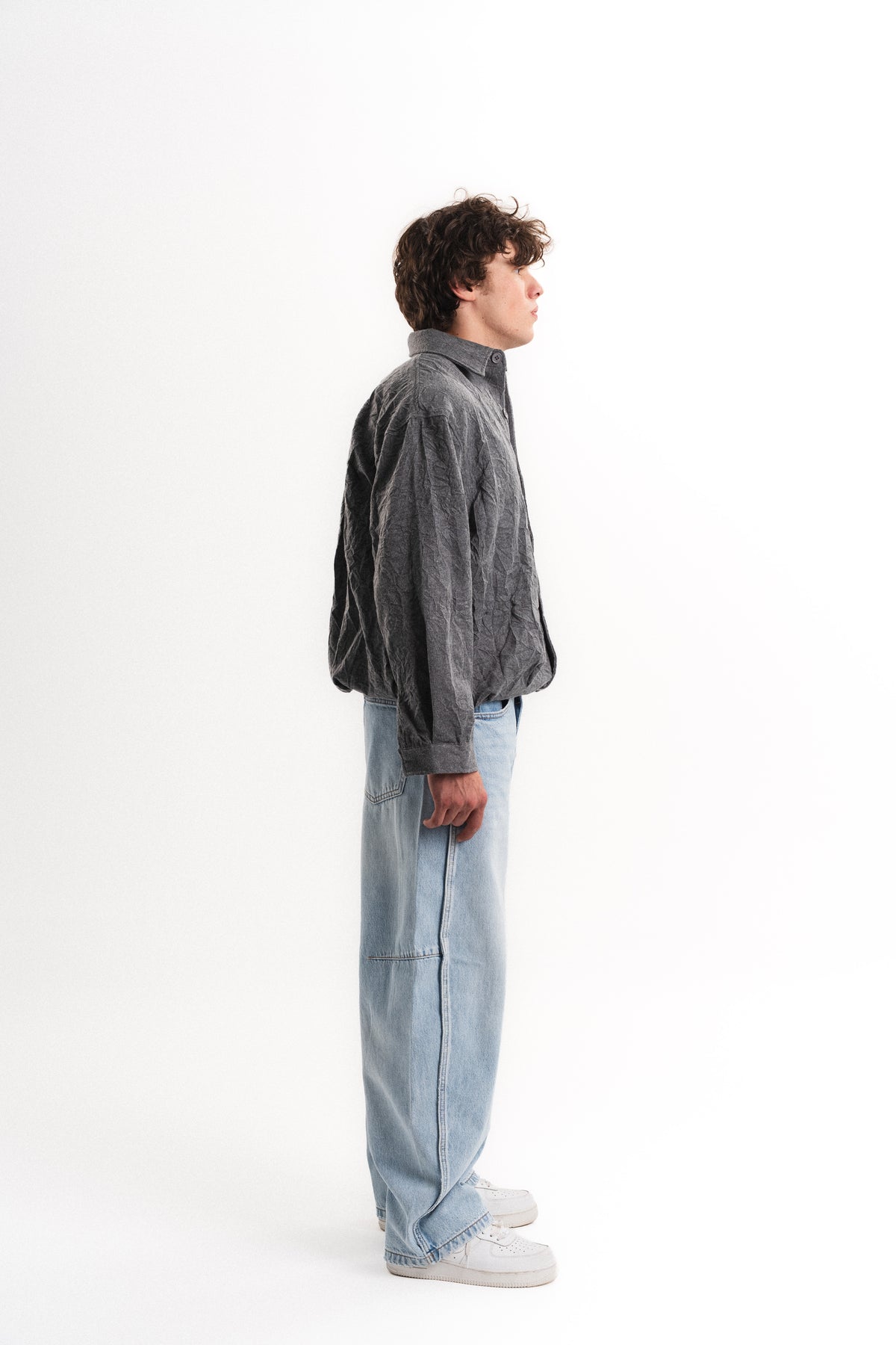 Oversize Crop Kraş Gömlek - Gri