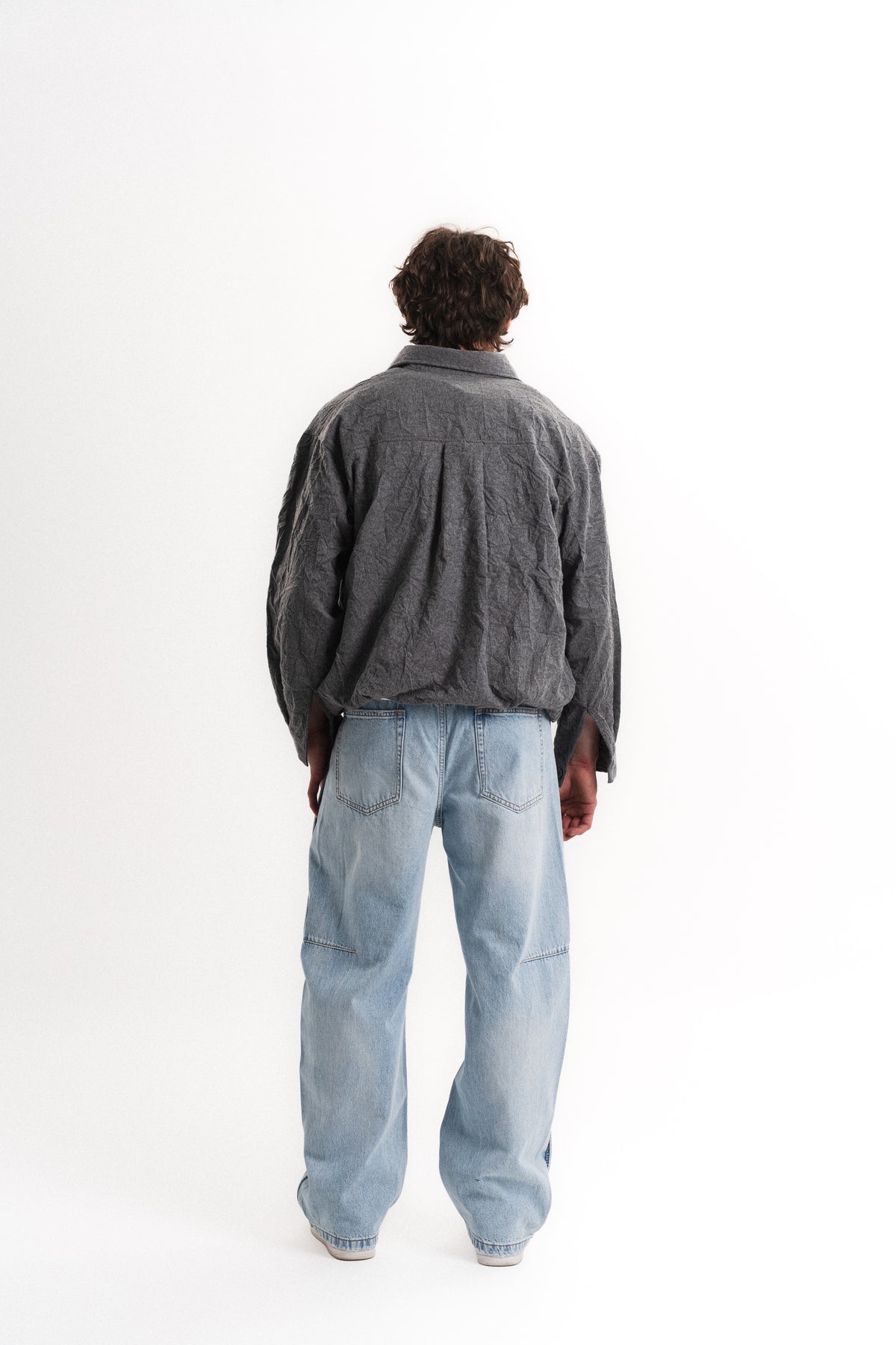 Oversize Crop Kraş Gömlek - Gri
