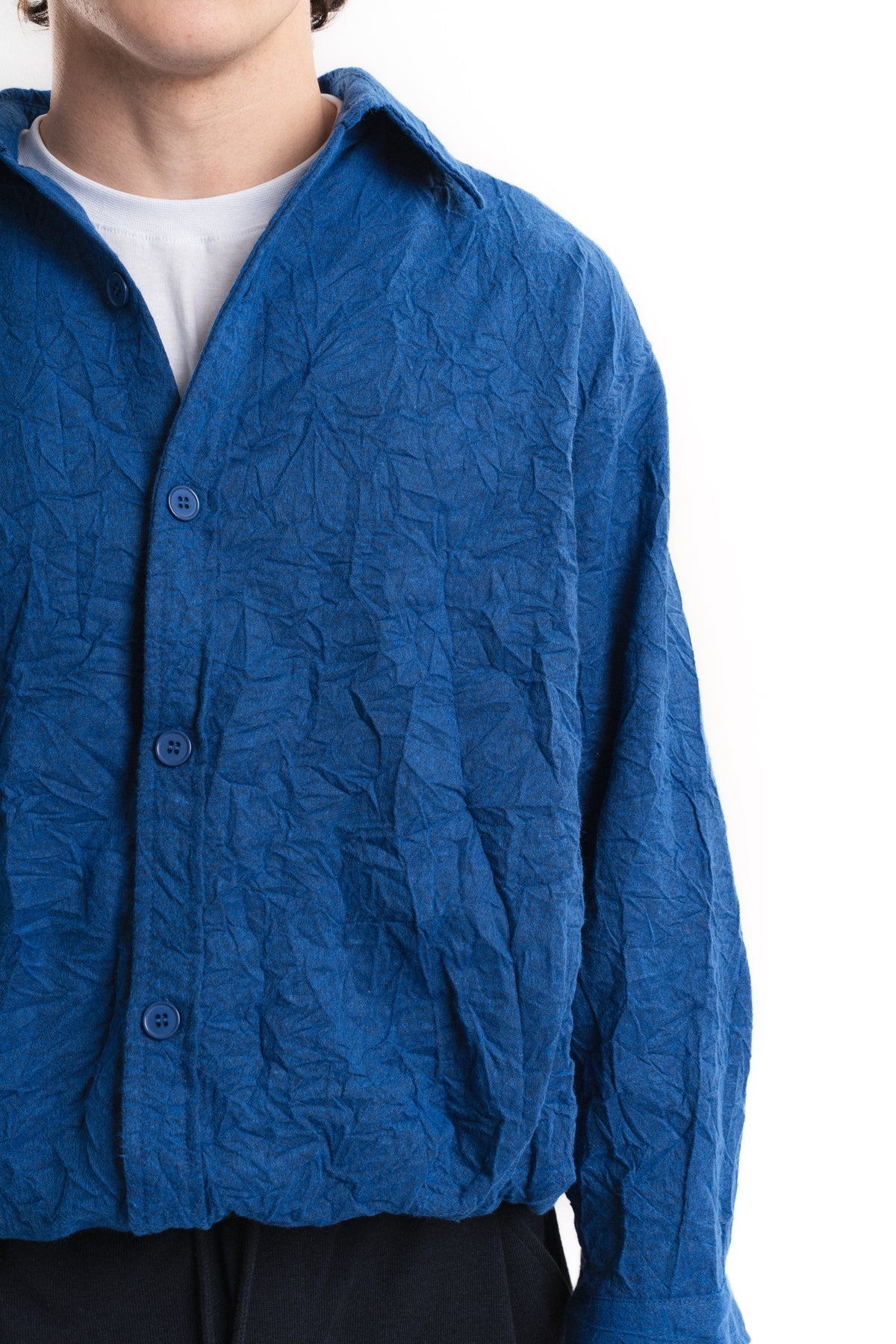 Oversize Crop Kraş Gömlek - Saks Mavisi
