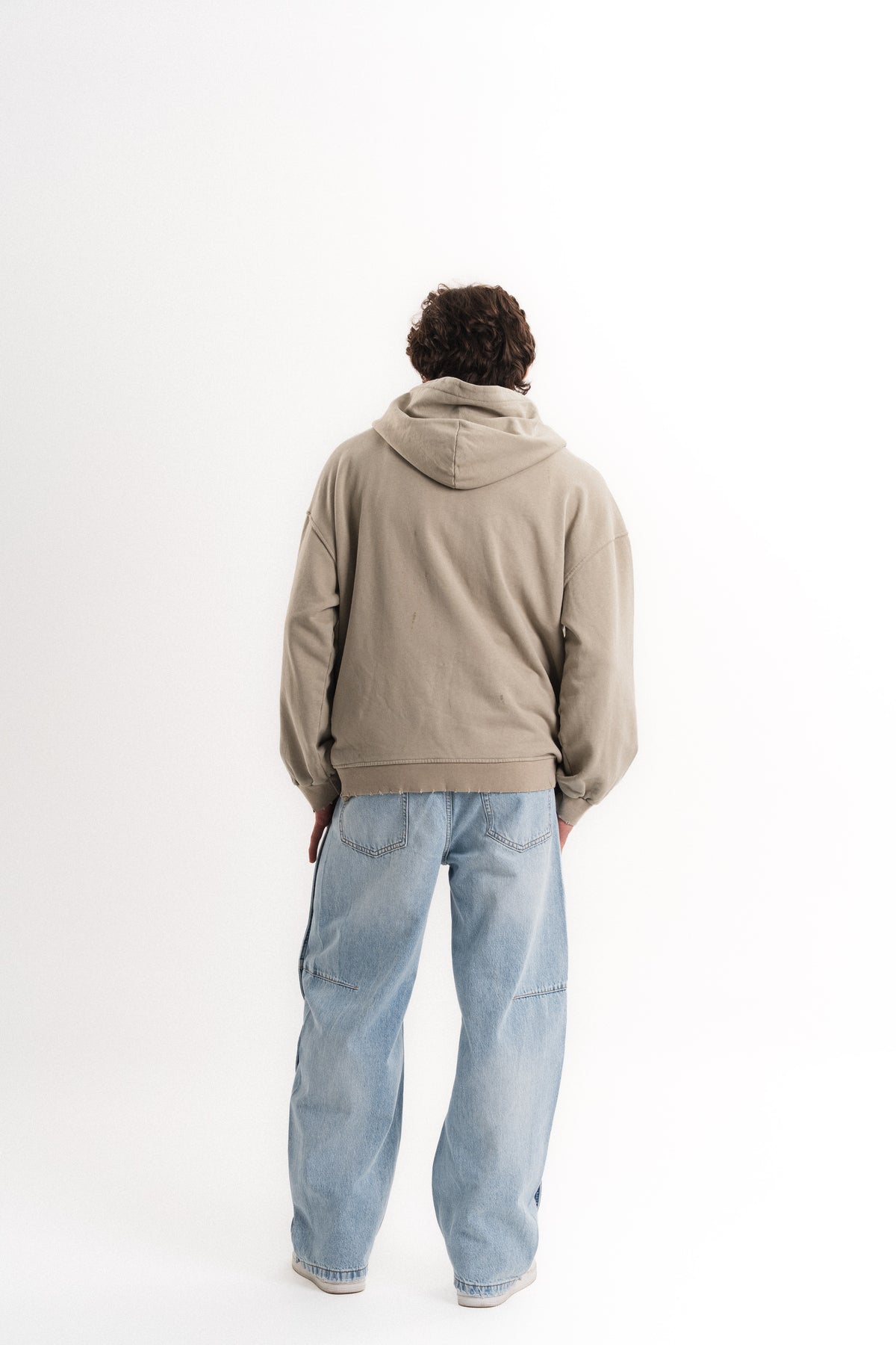 Yarım Fermuarlı Oversize Kapüşonlu Sweatshirt - Taş