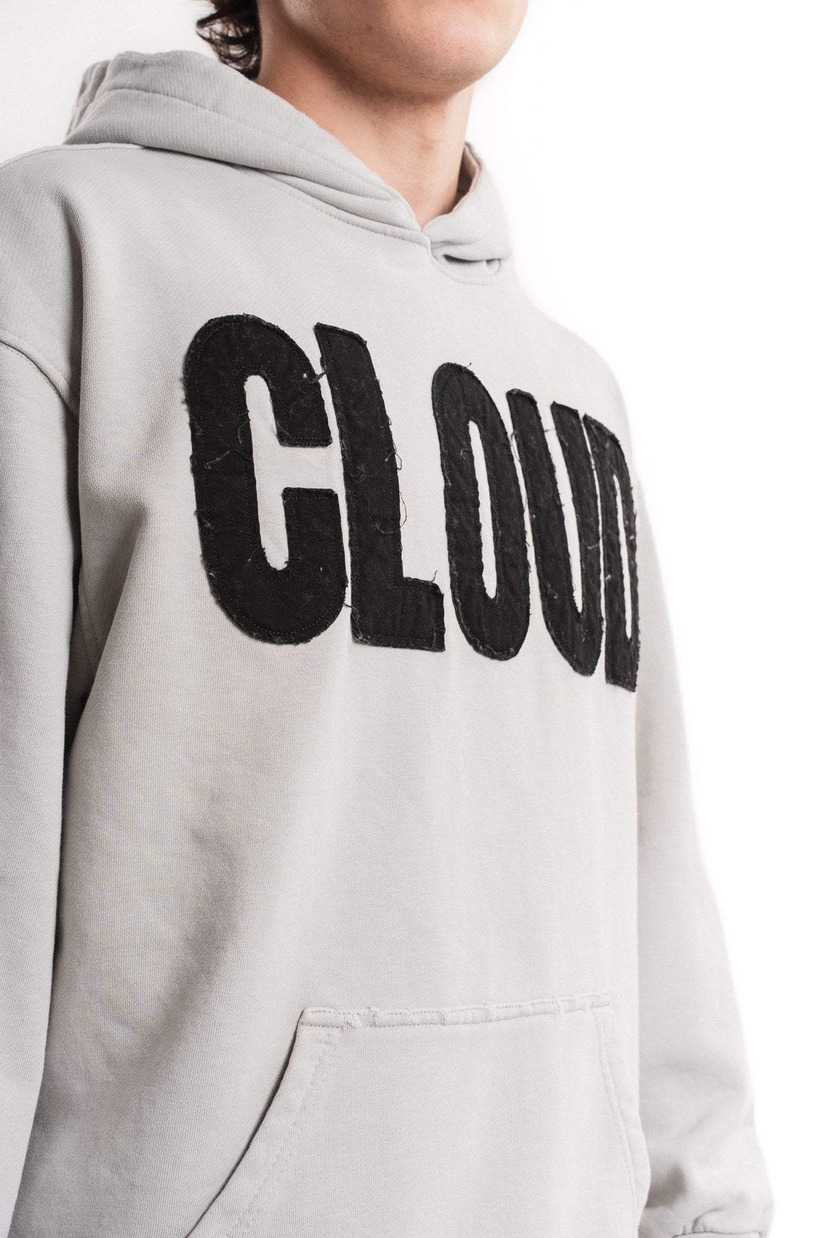 Nakışlı Oversize Kapüşonlu Sweatshirt - Açık Gri