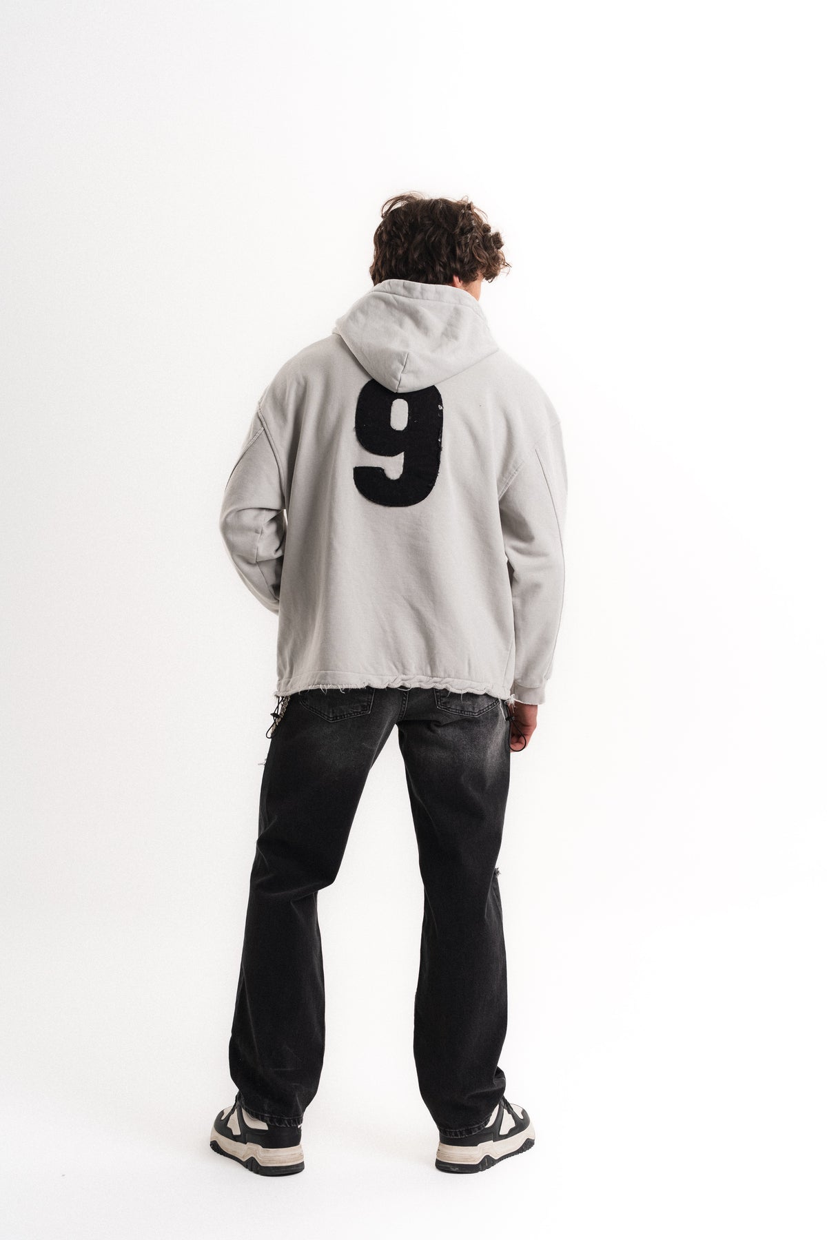 Nakışlı Oversize Kapüşonlu Sweatshirt - Açık Gri