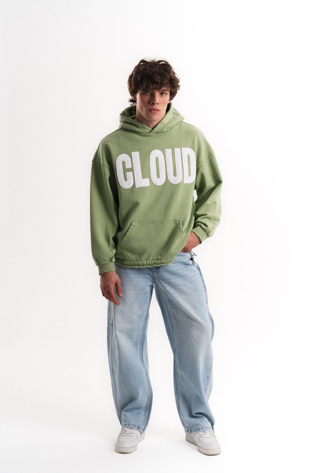 Nakışlı Oversize Kapüşonlu Sweatshirt - Çağla Yeşili