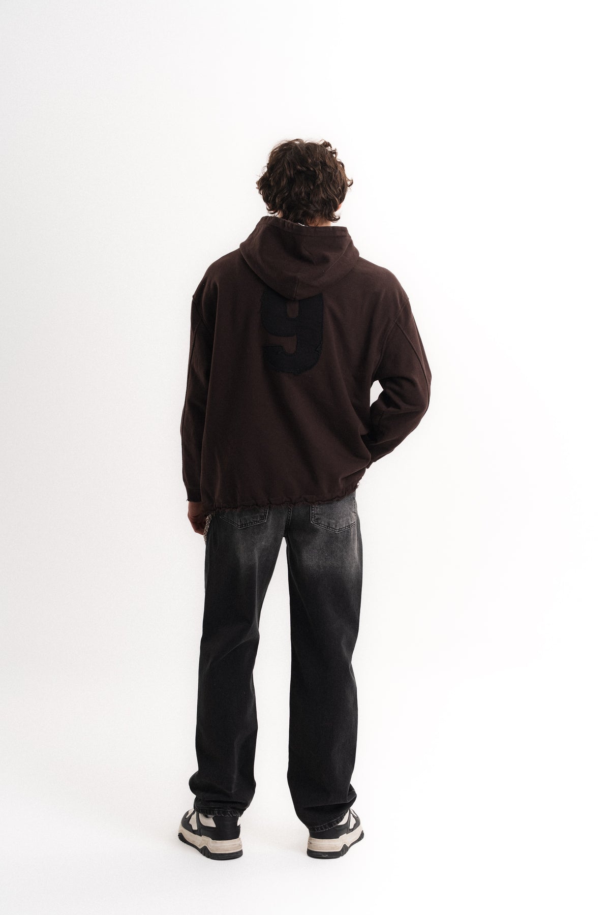Nakışlı Oversize Kapüşonlu Sweatshirt - Kahverengi