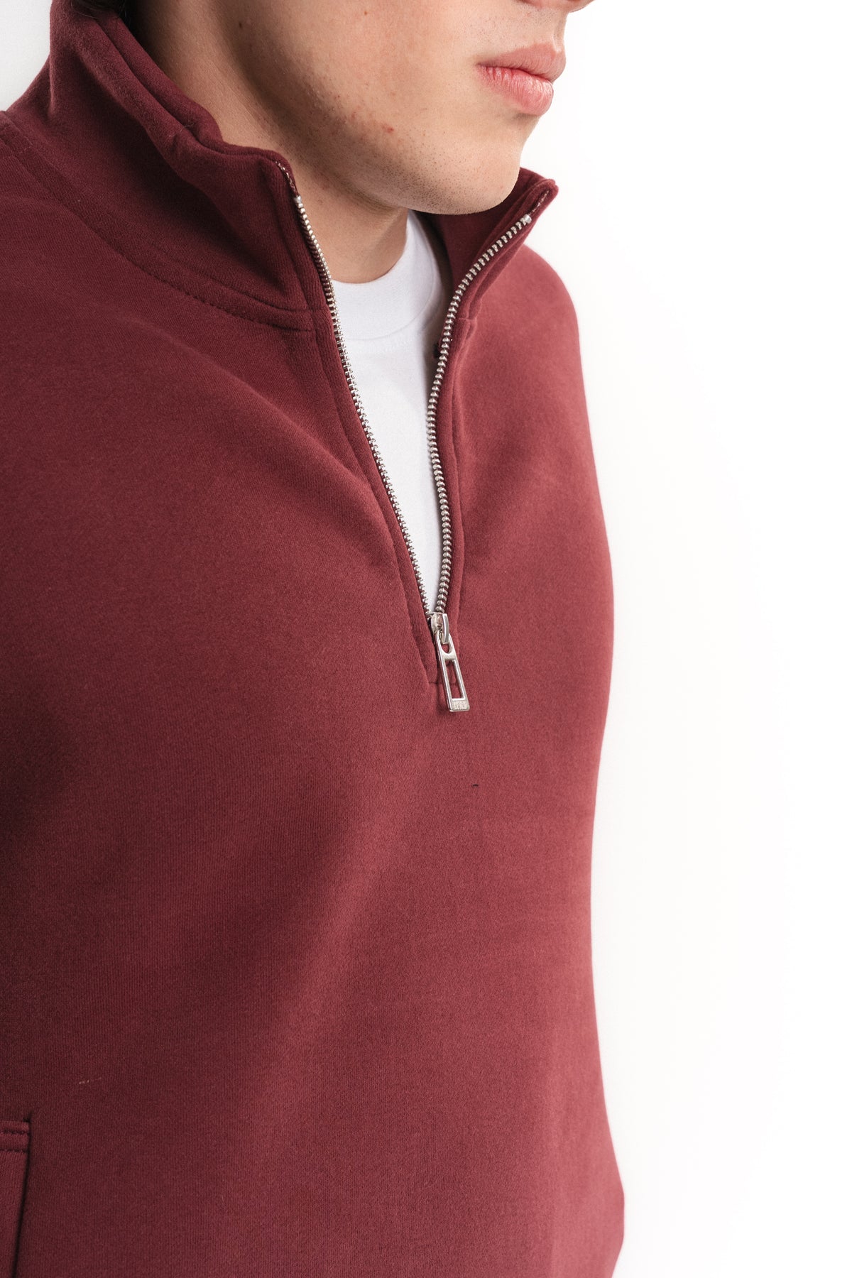 Oversize Yarım Fermuarlı Üç İplik Sweatshirt - Bordo