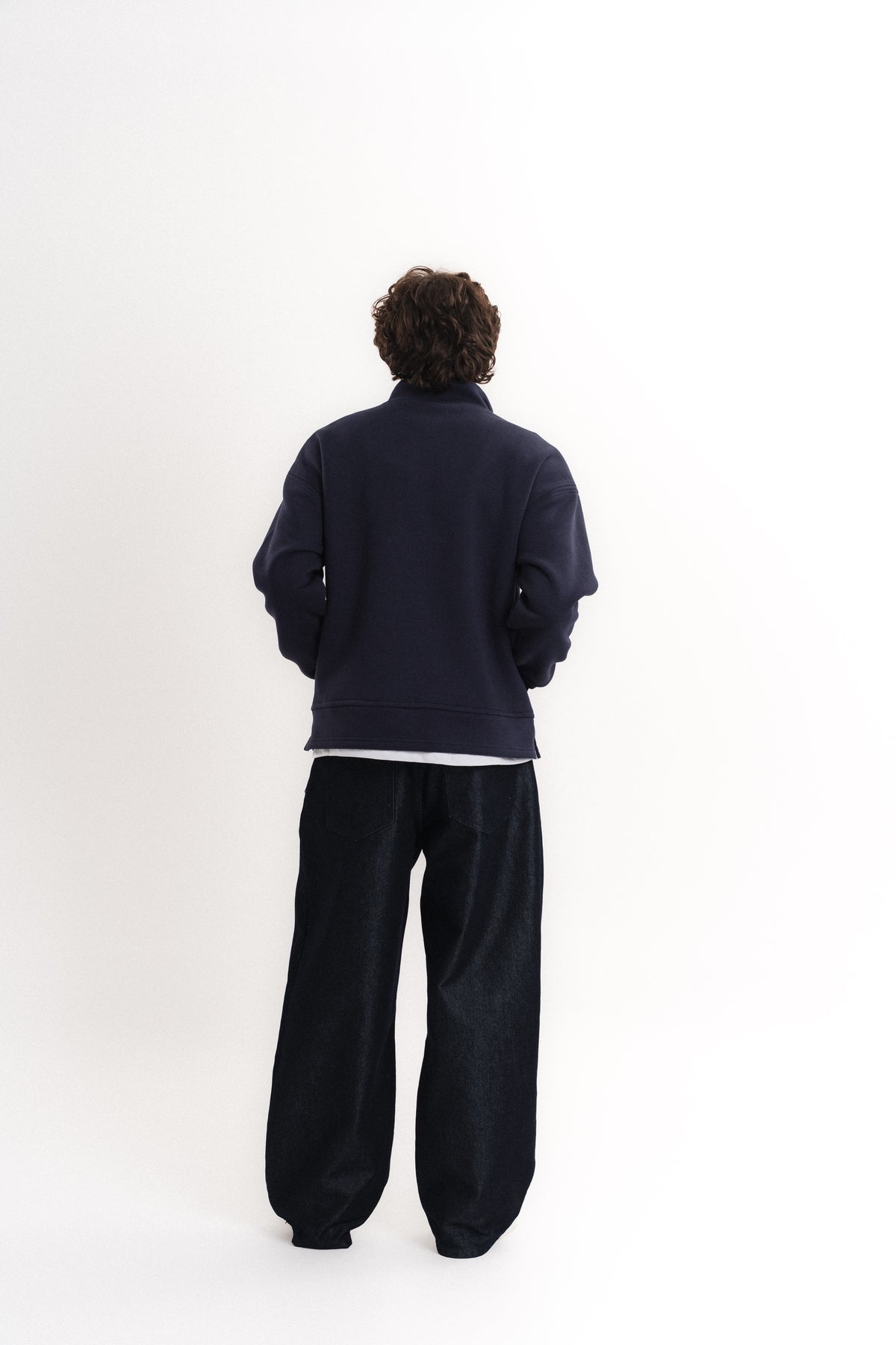 Oversize Yarım Fermuarlı Üç İplik Sweatshirt - Lacivert