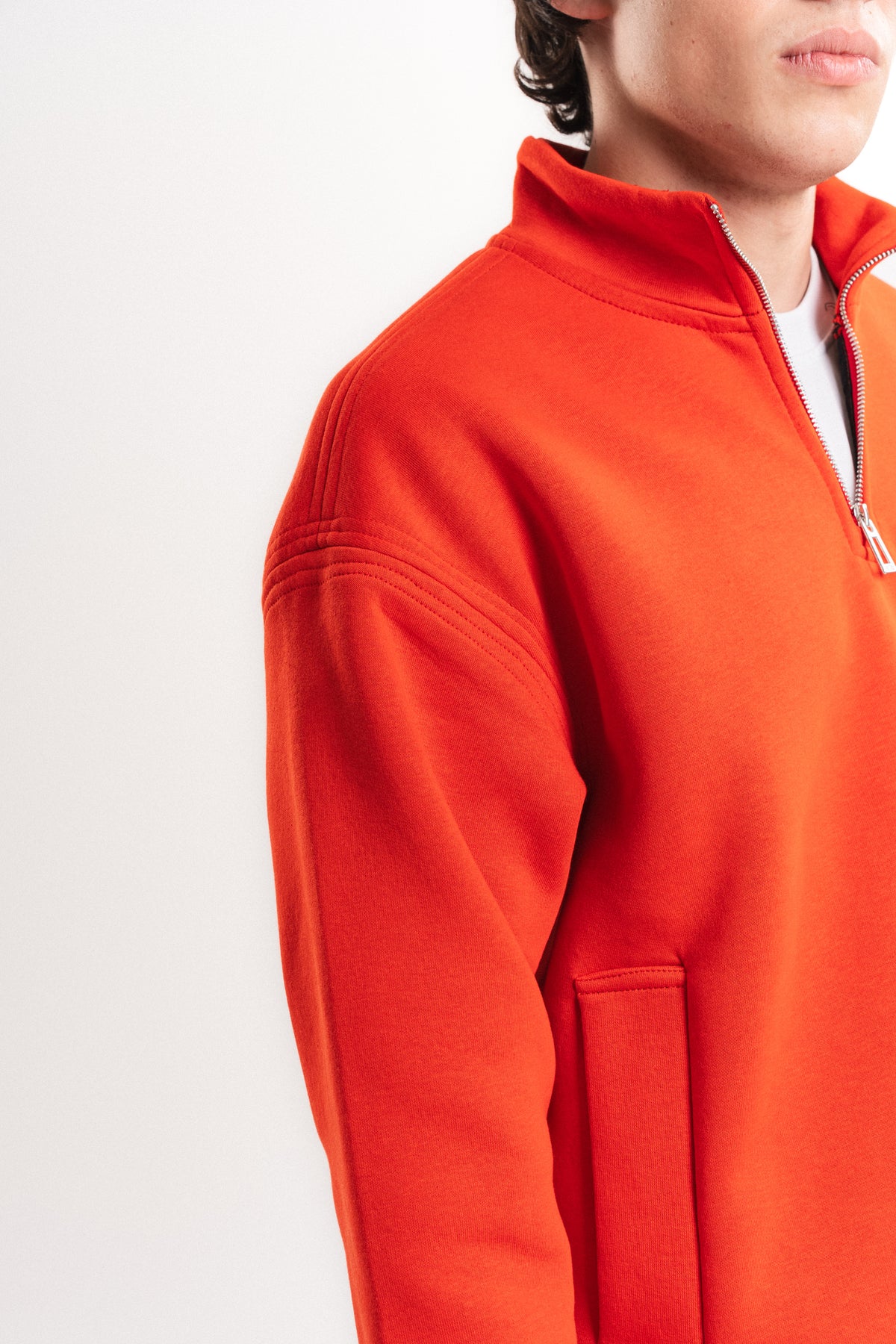 Oversize Yarım Fermuarlı Üç İplik Sweatshirt - Turuncu