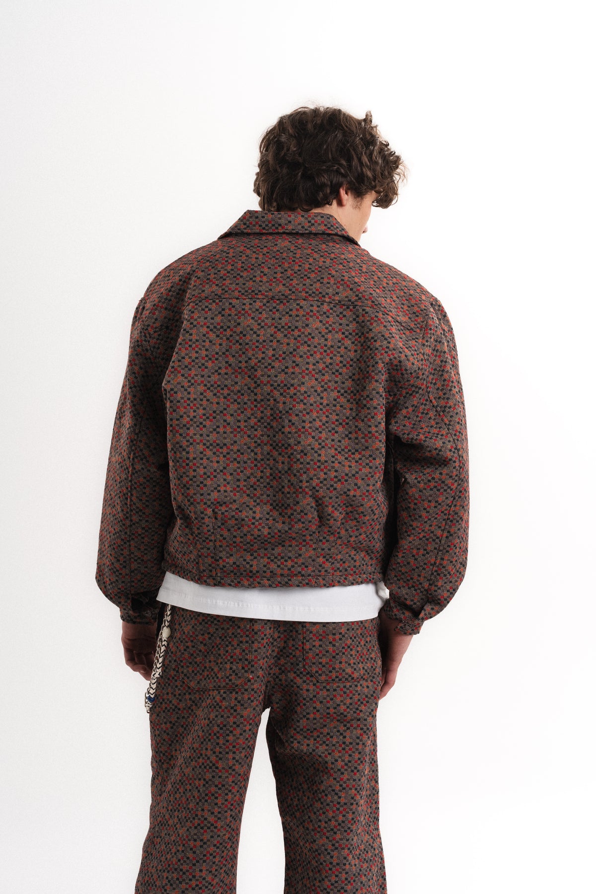 Leopar Desenli Oversize Crop Ceket - Bordo