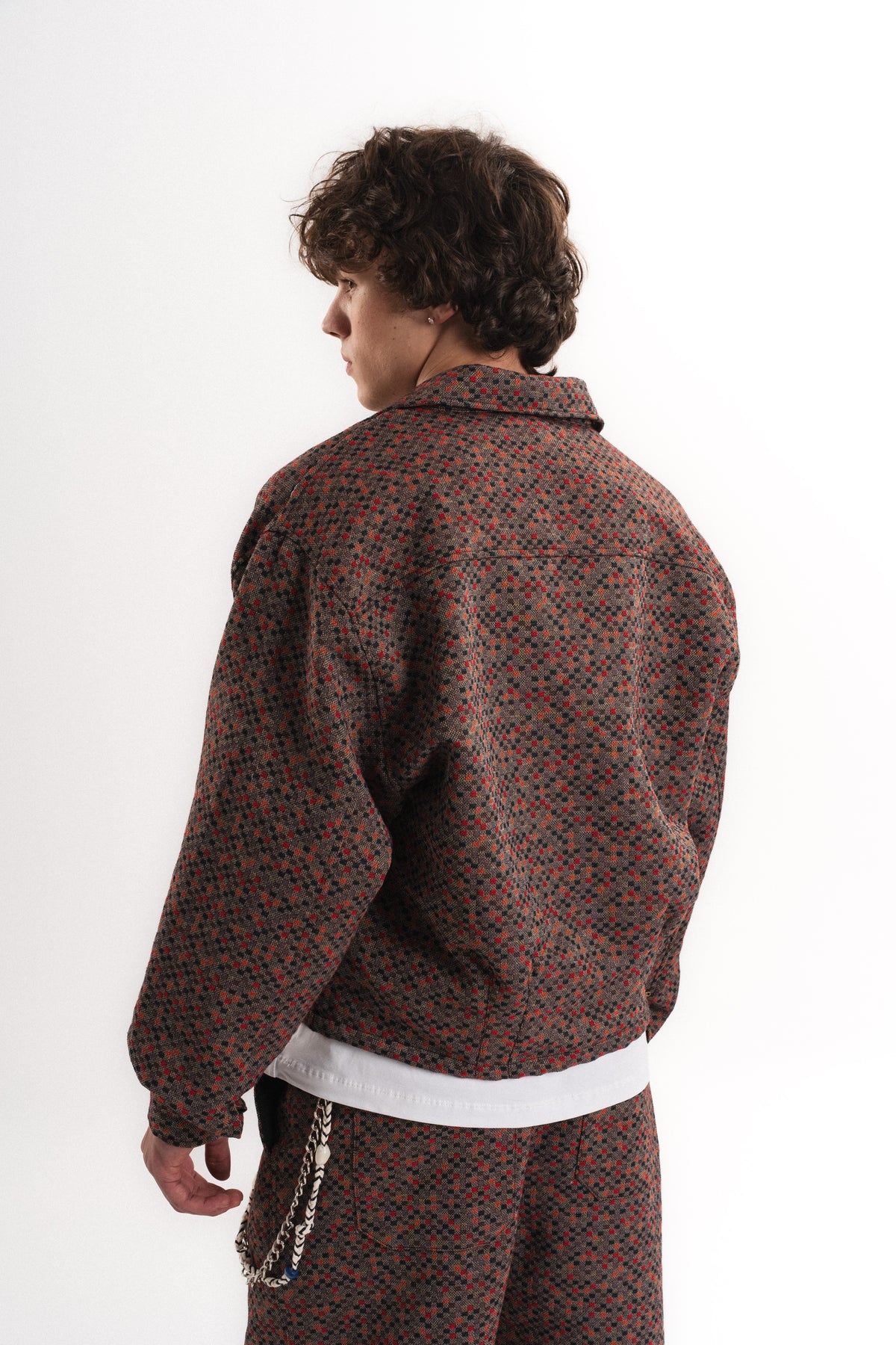Leopar Desenli Oversize Crop Ceket - Bordo
