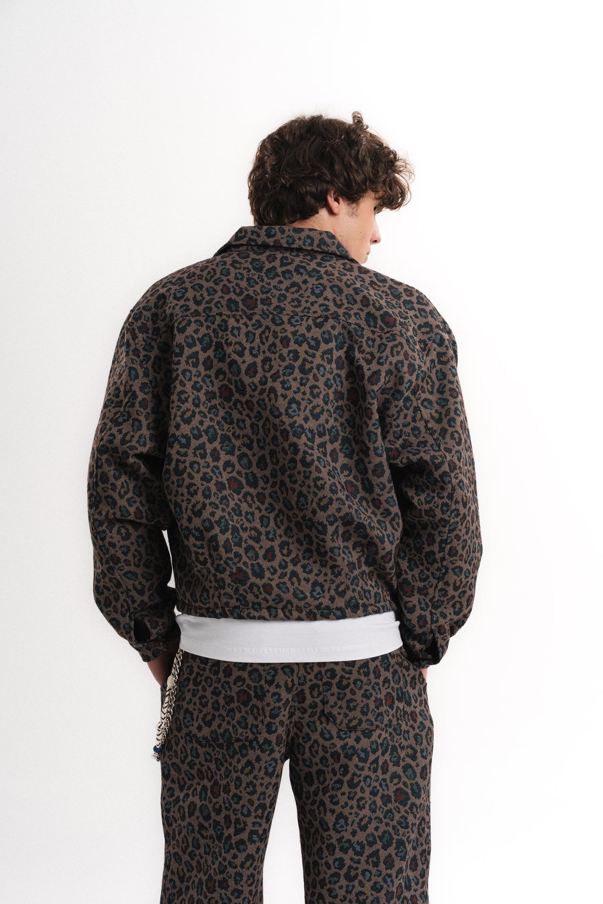 Leopar Desenli Oversize Crop Ceket - Haki