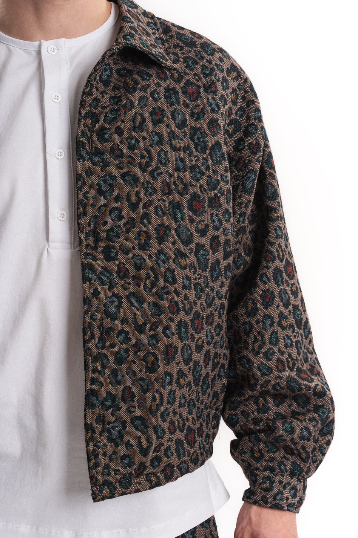 Leopar Desenli Oversize Crop Ceket - Haki