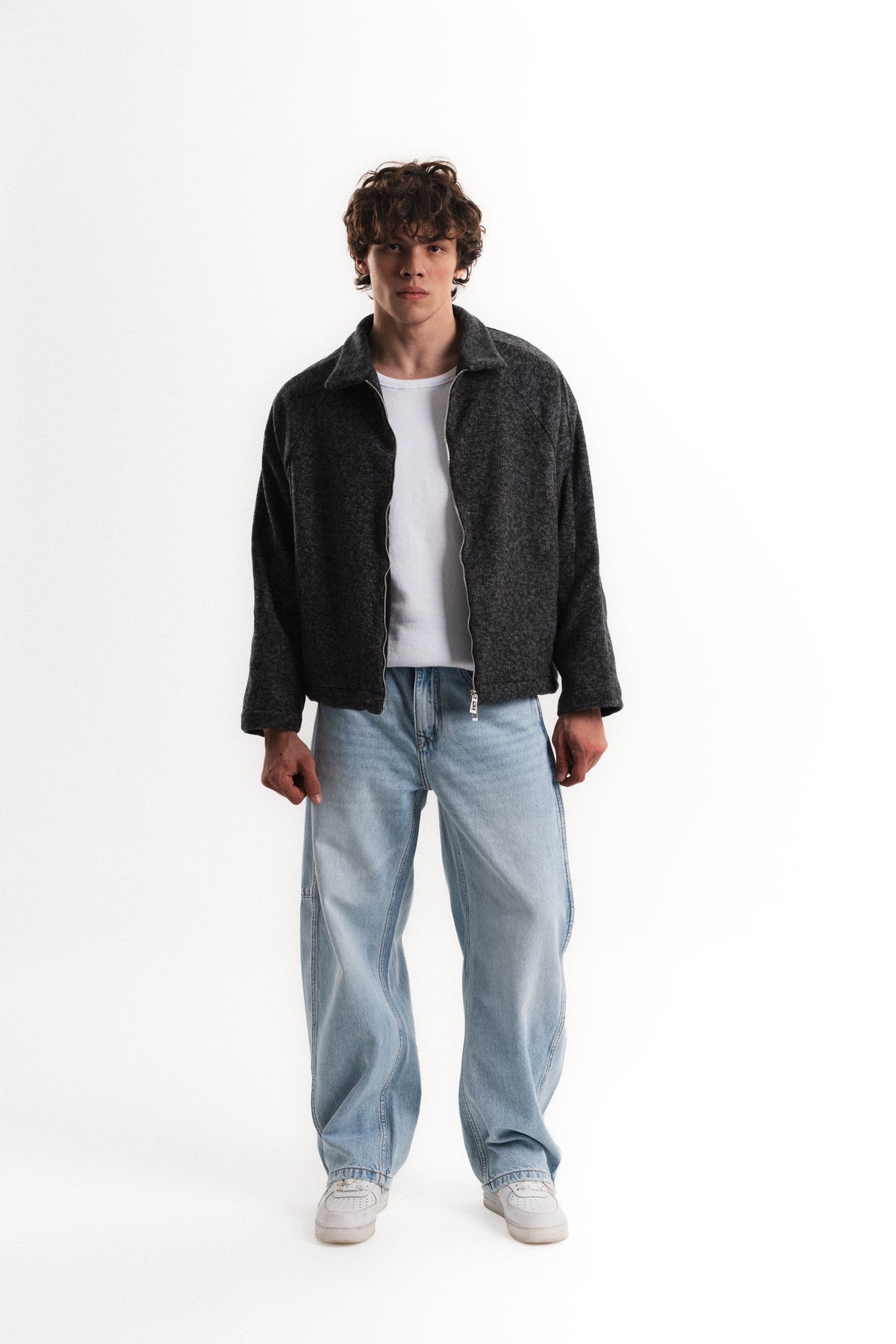 Oversize Crop Fermuarlı Molime Ceket - Antrasit