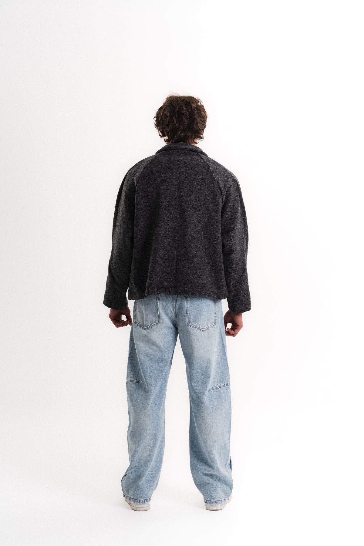 Oversize Crop Fermuarlı Molime Ceket - Antrasit