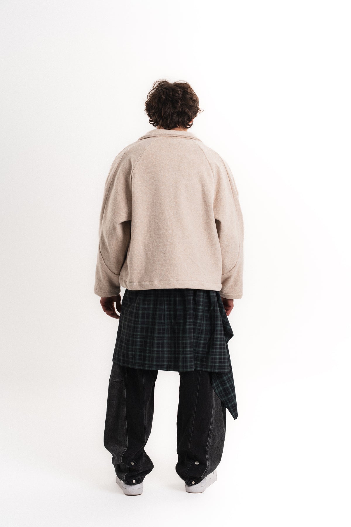 Oversize Crop Fermuarlı Molime Ceket - Bej