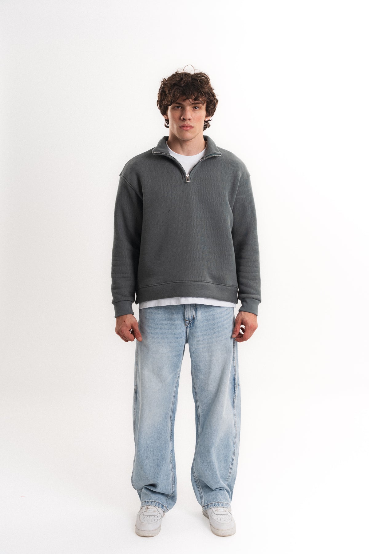 Oversize Yarım Fermuarlı Sweatshirt - Antrasit