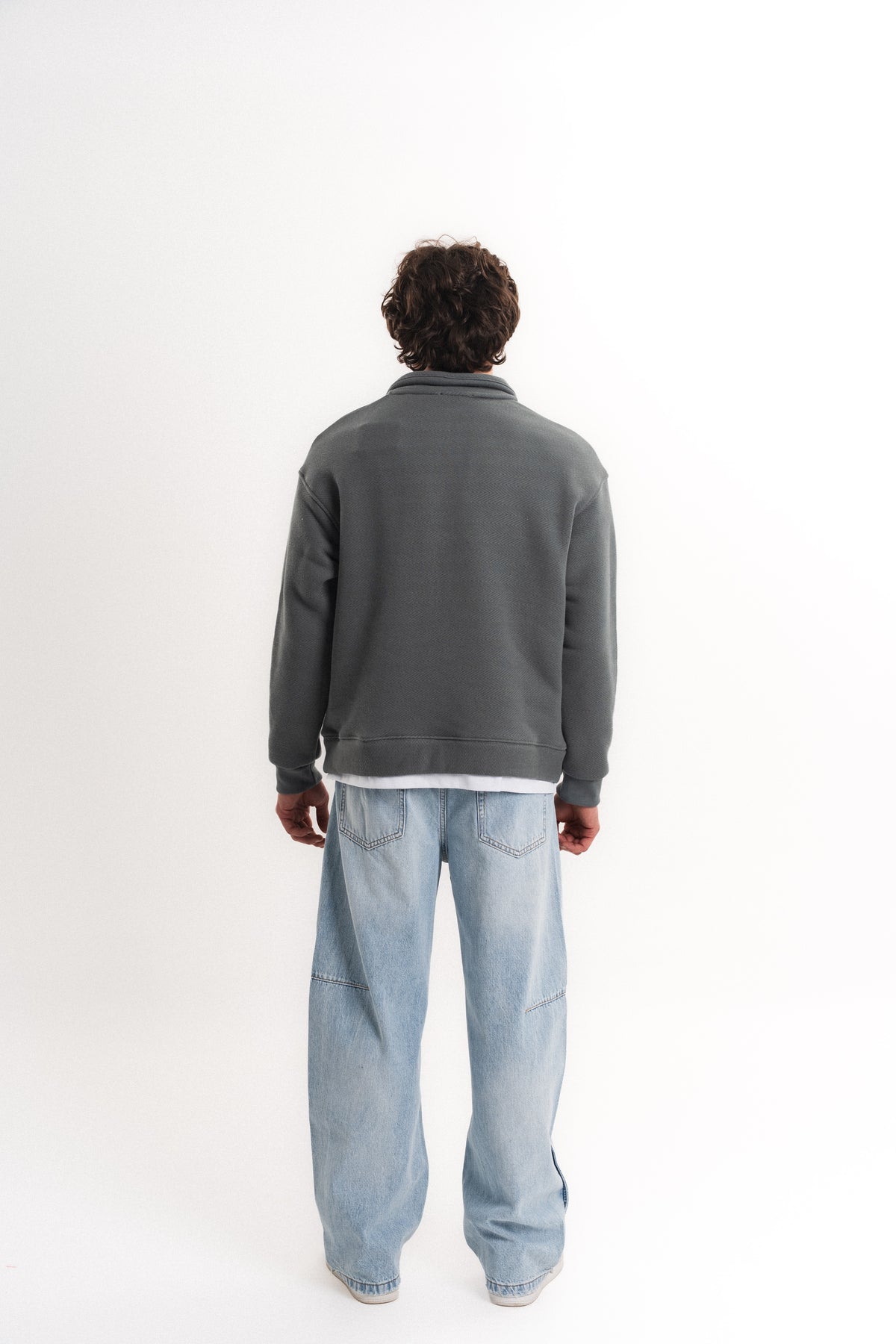 Oversize Yarım Fermuarlı Sweatshirt - Antrasit