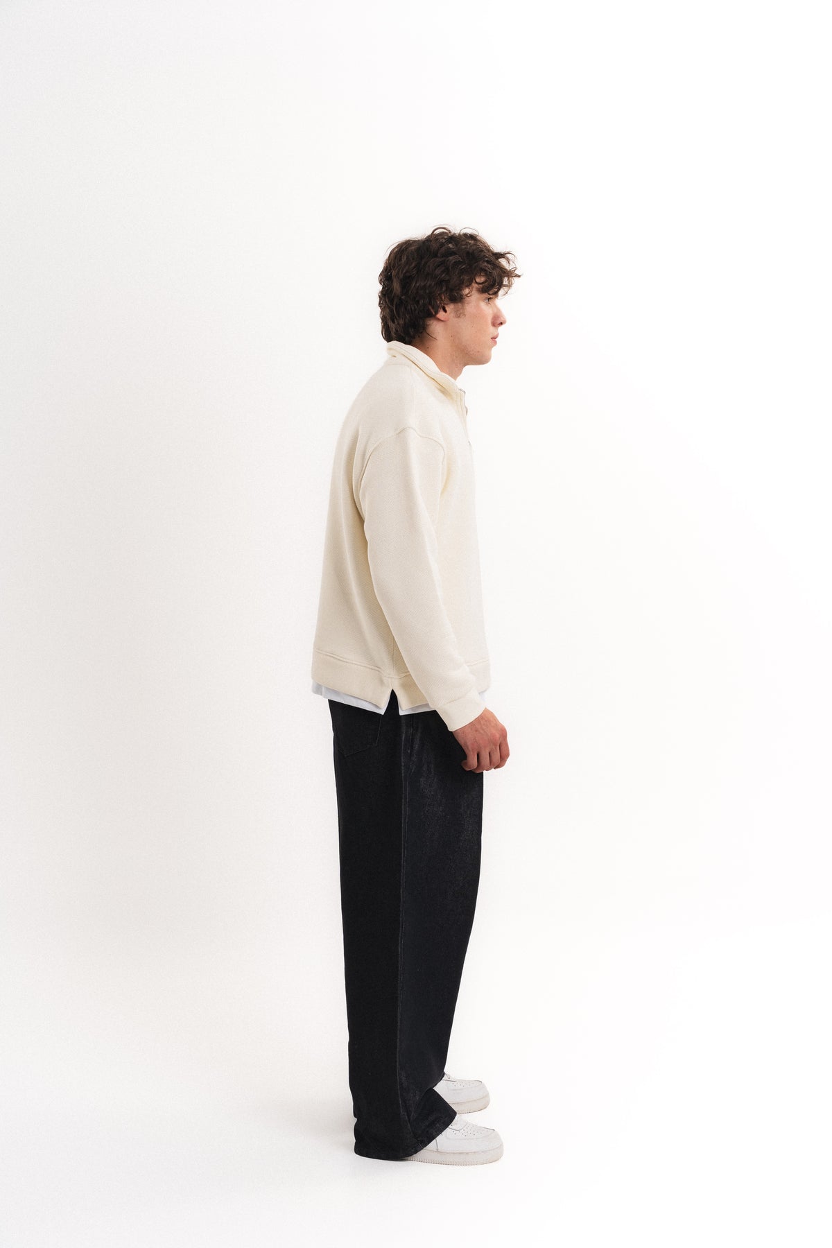 Oversize Yarım Fermuarlı Sweatshirt - Ekru