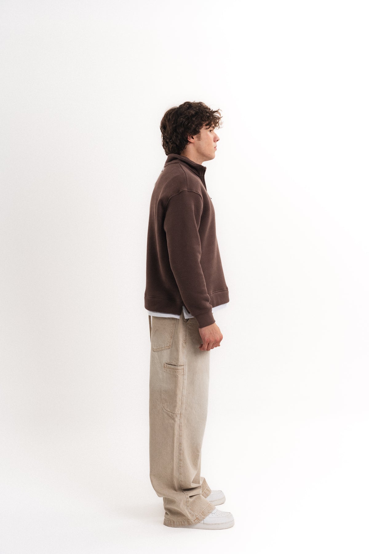 Oversize Yarım Fermuarlı Sweatshirt - Kahverengi