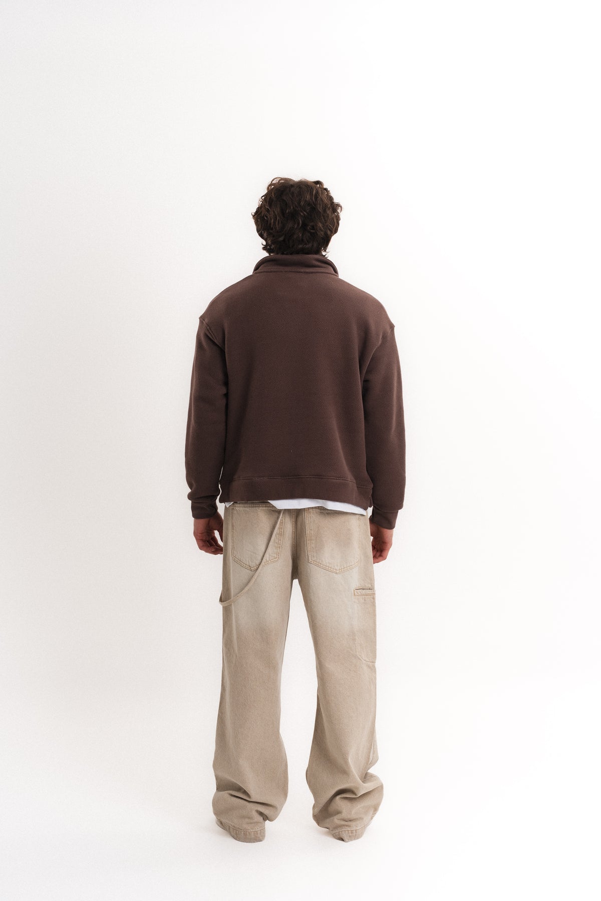 Oversize Yarım Fermuarlı Sweatshirt - Kahverengi