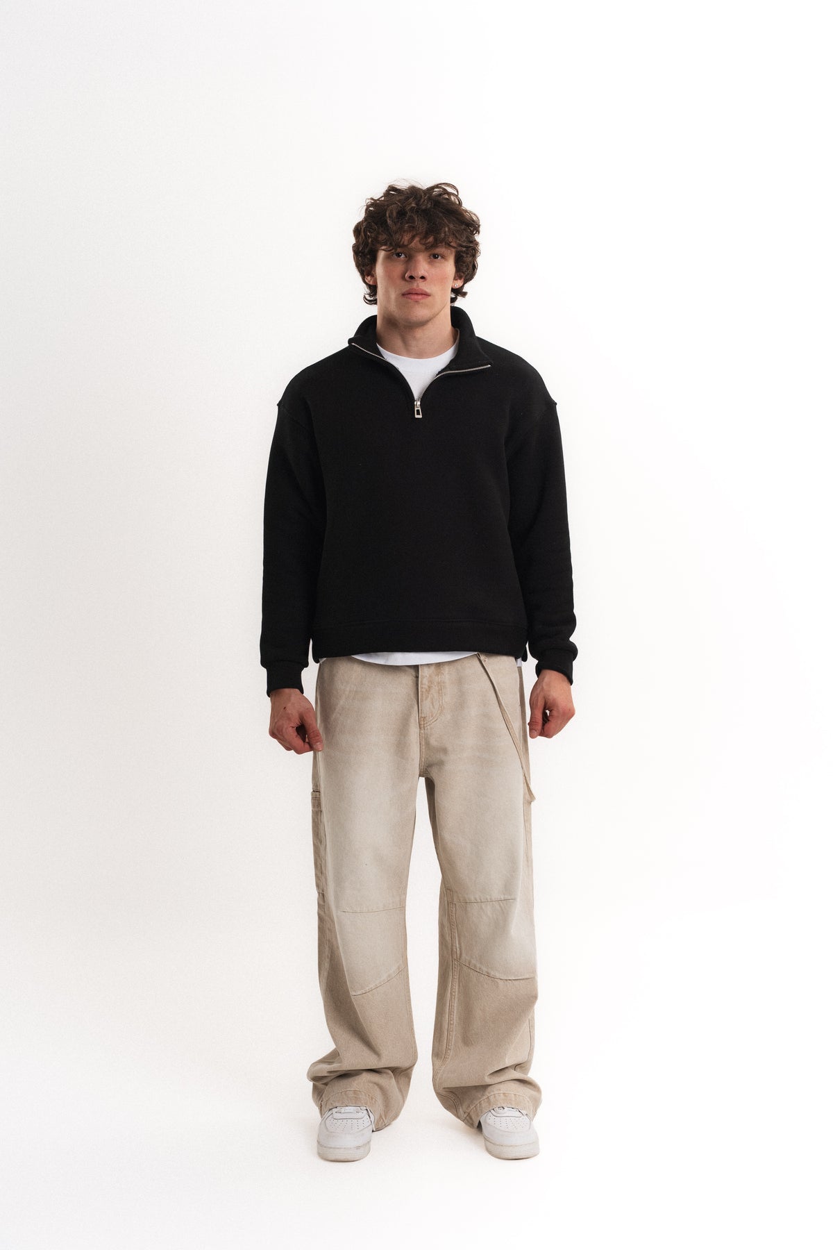 Oversize Yarım Fermuarlı Sweatshirt - Siyah
