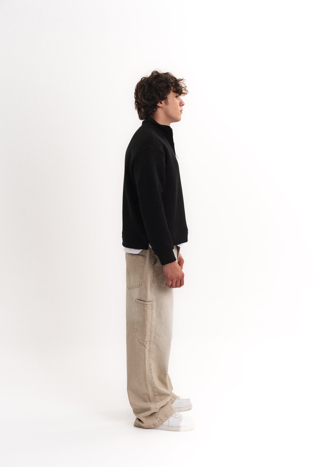 Oversize Yarım Fermuarlı Sweatshirt - Siyah